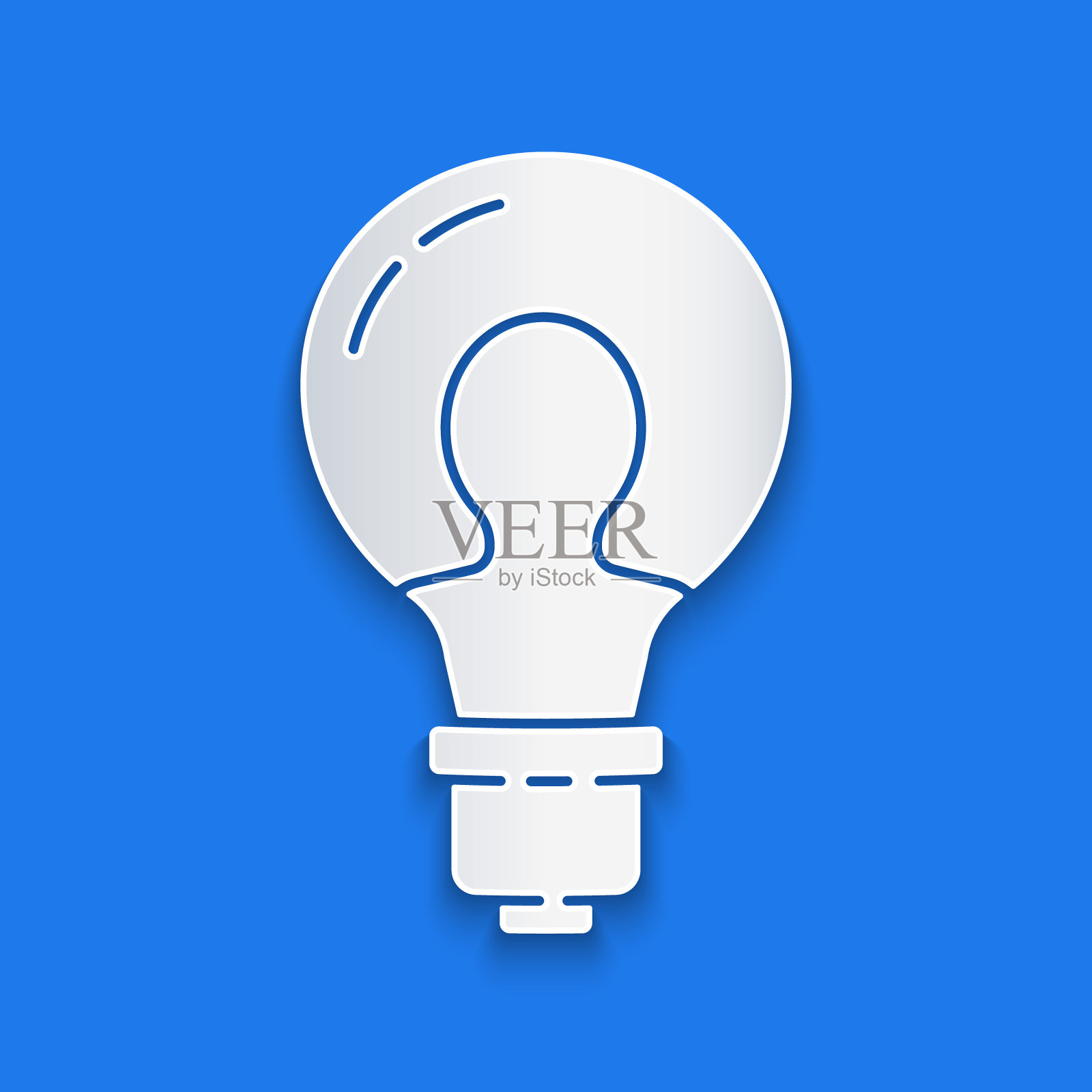 剪纸灯泡与概念的想法图标孤立在蓝色背景。能量和理念的象征。灵感的概念。纸艺术风格。矢量图图标素材