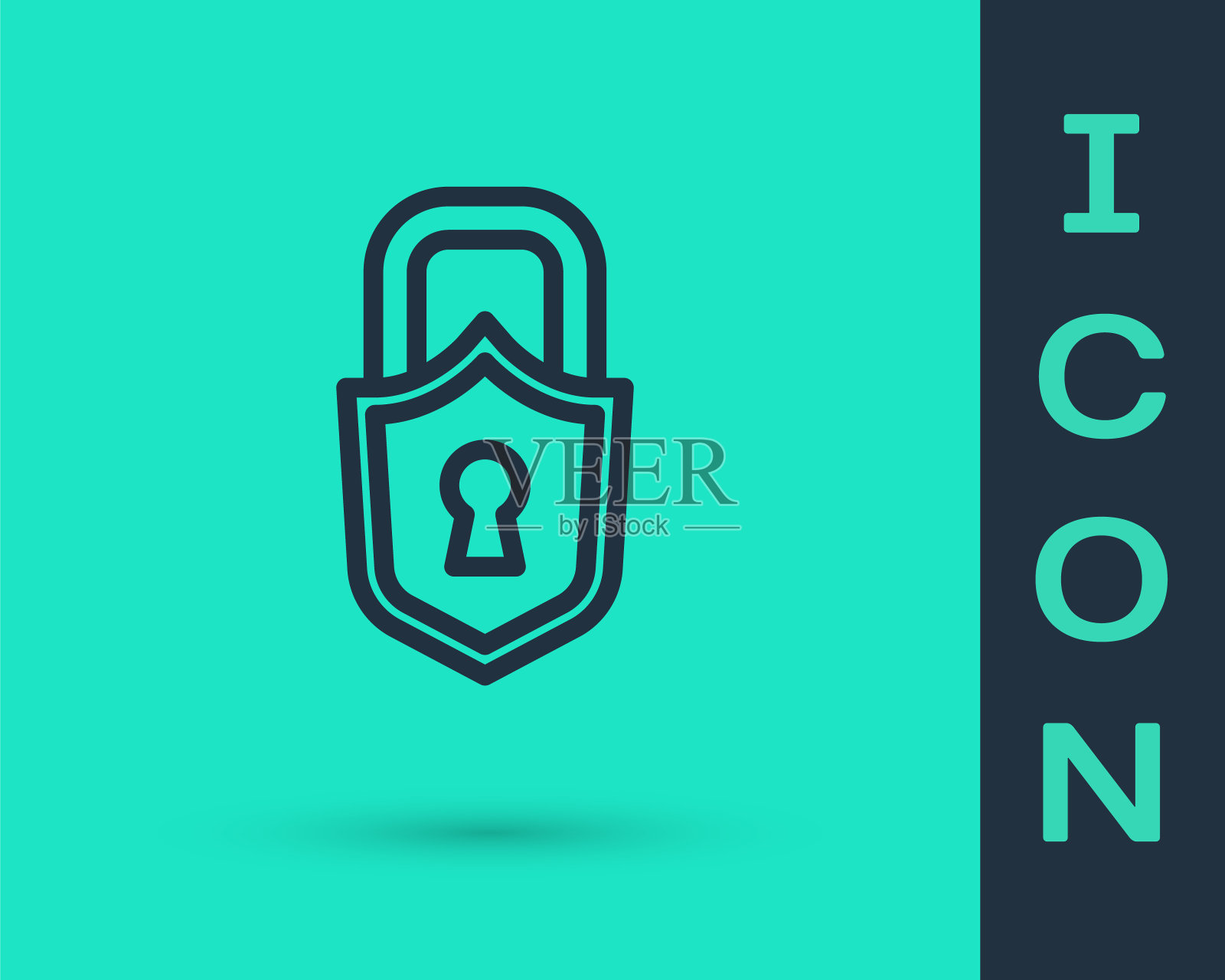 黑线锁定图标隔离在绿色背景上。挂锁的迹象。安全、安全、保护、隐私的理念。向量图标素材