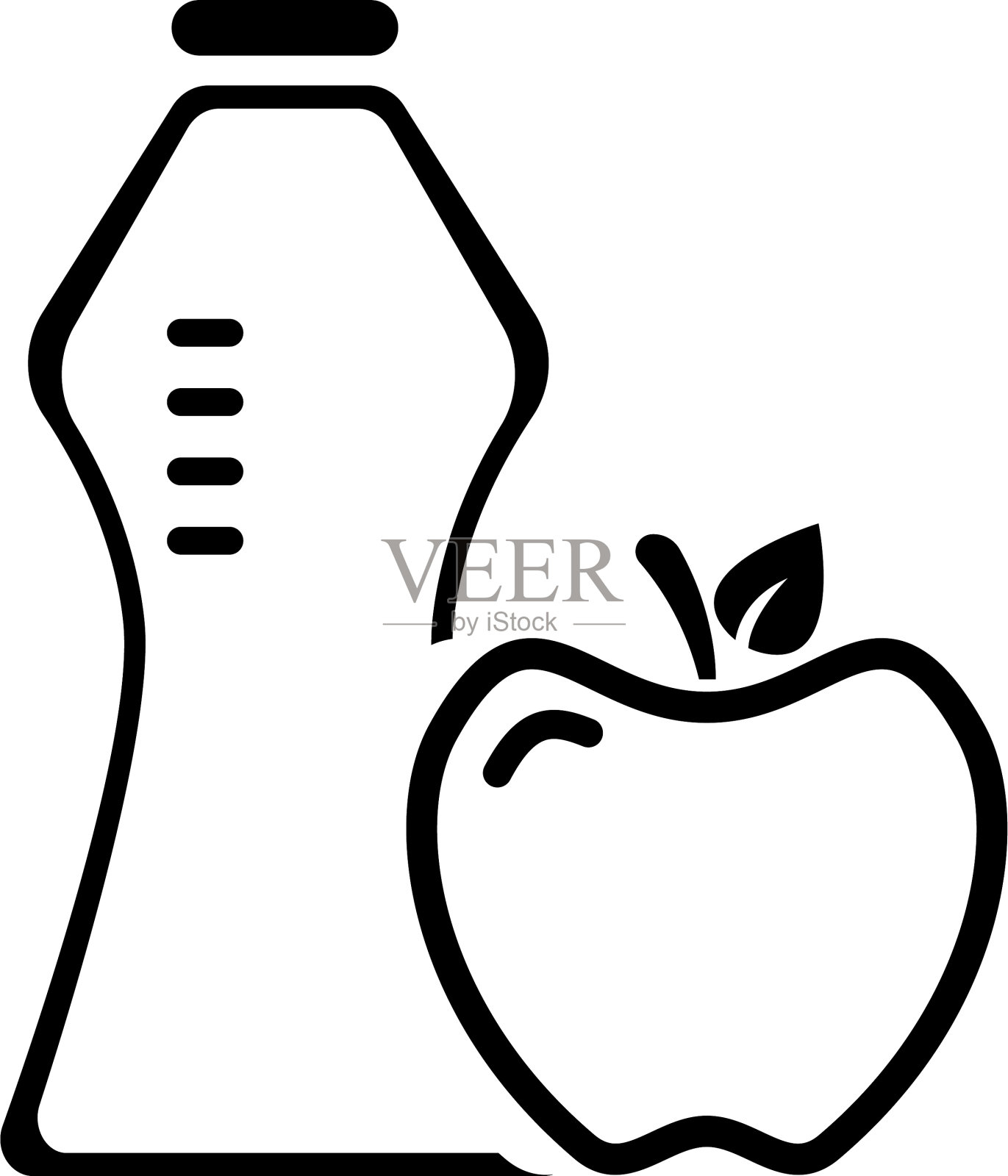 苹果和瓶装水象征着健康的生活方式插画图片素材