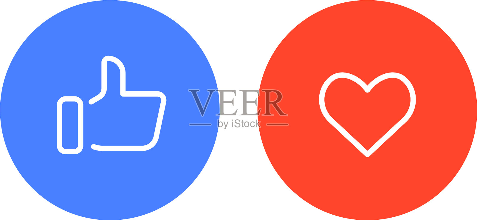 在白色背景上竖起大拇指和心形图标素材