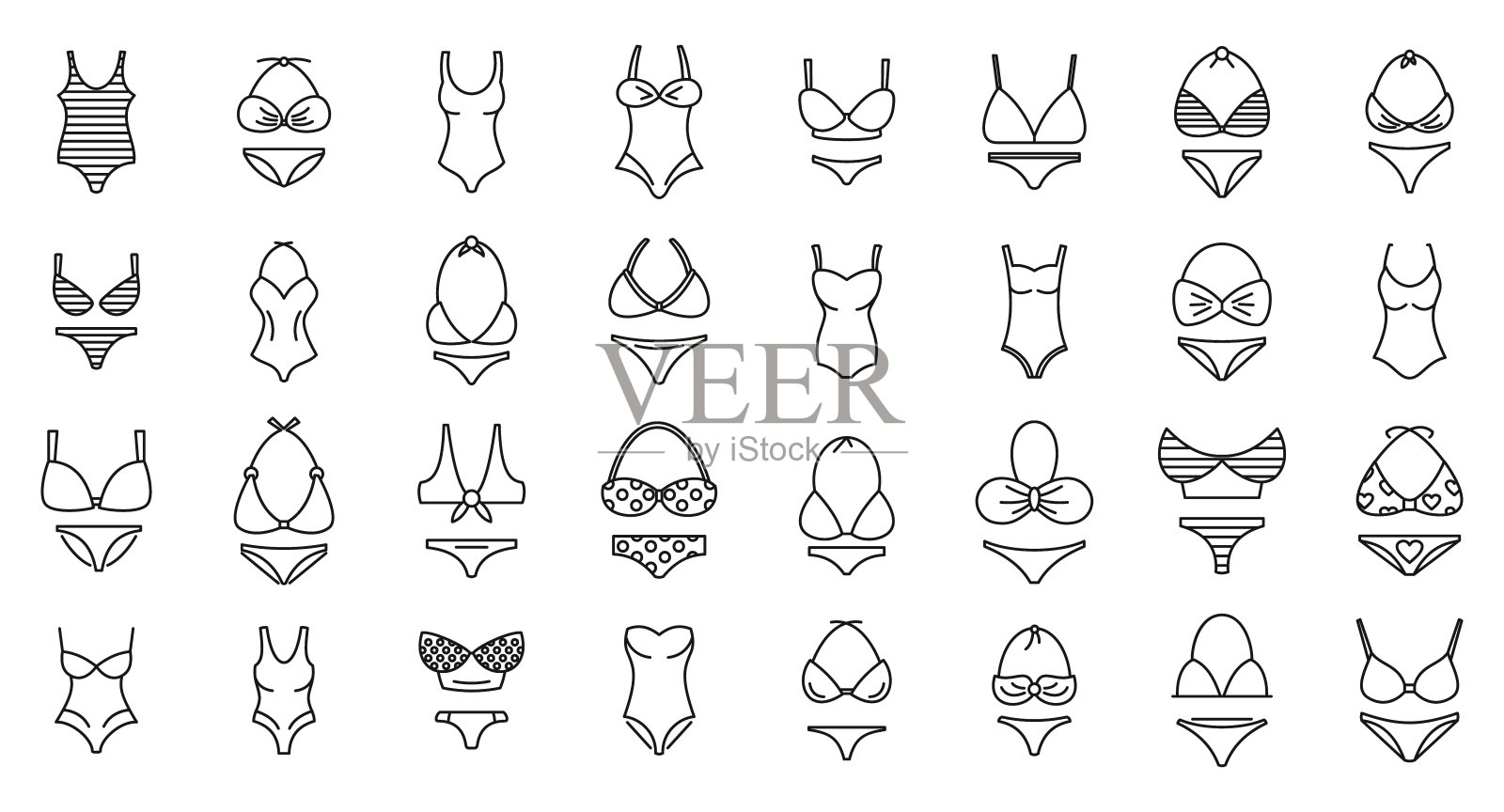 现代泳装图标集，轮廓风格插画图片素材