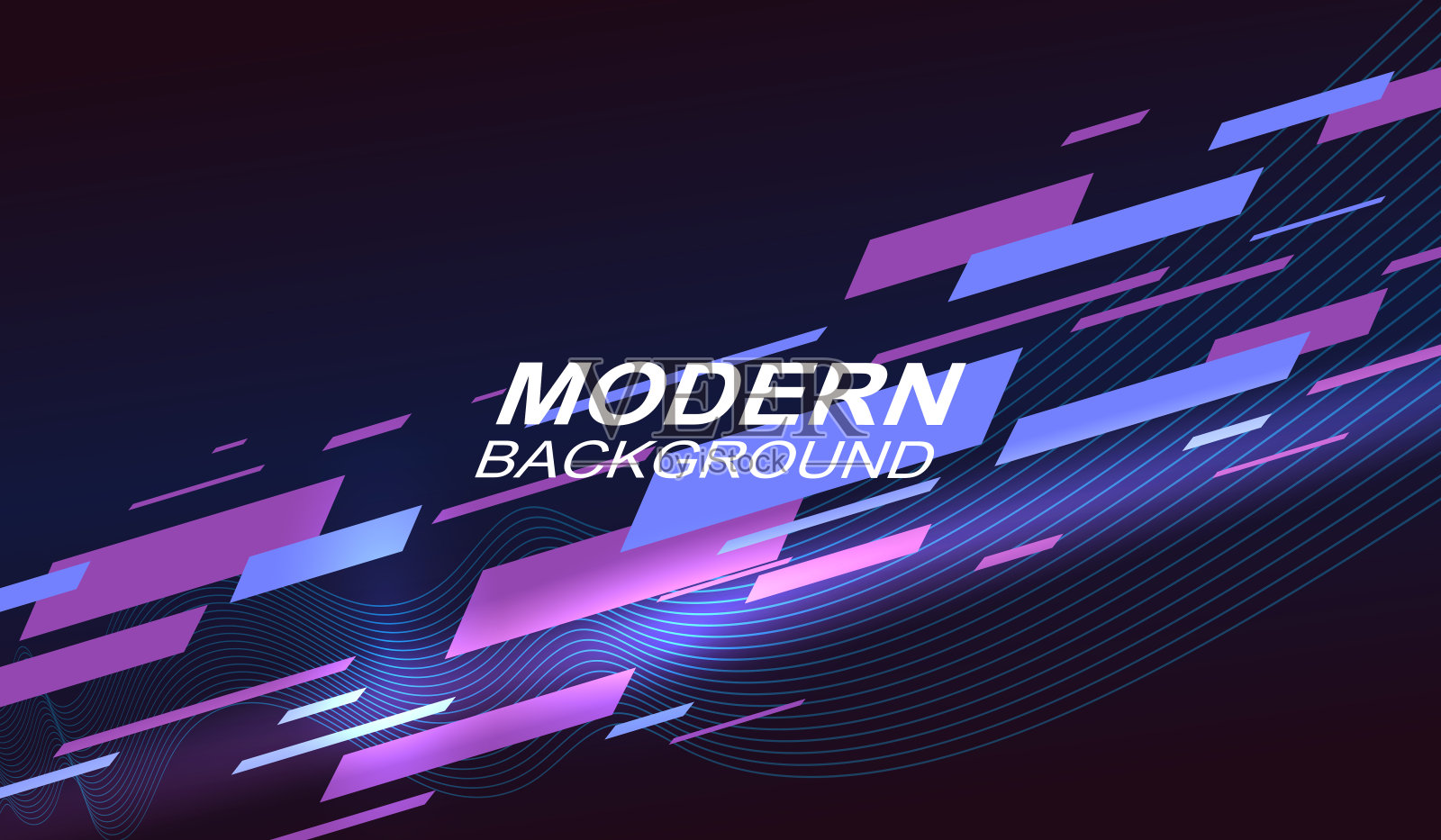 深色几何背景与梯度，许多斜条纹的蓝色和紫色插画图片素材
