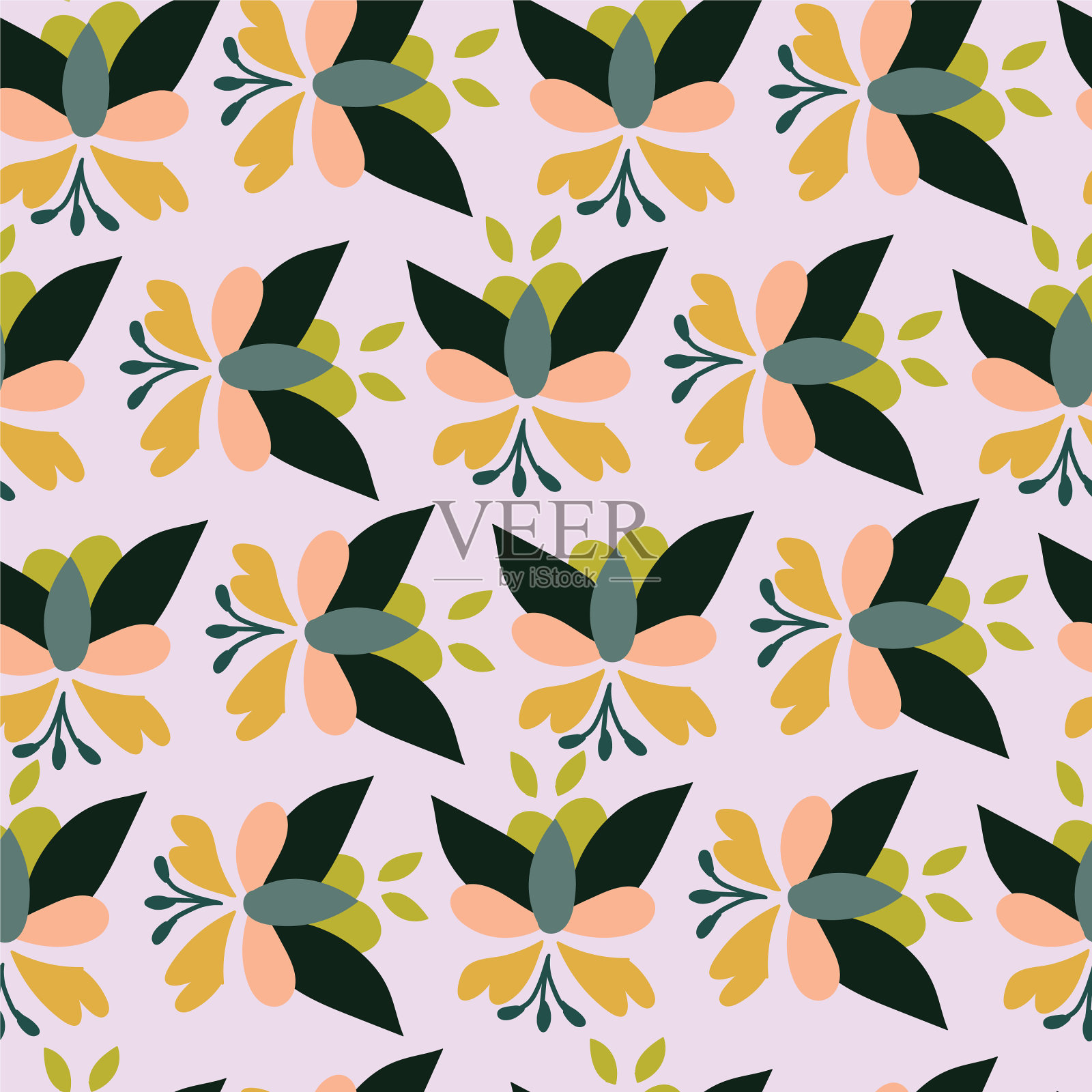 粉红几何抽象花卉无缝图案插画图片素材