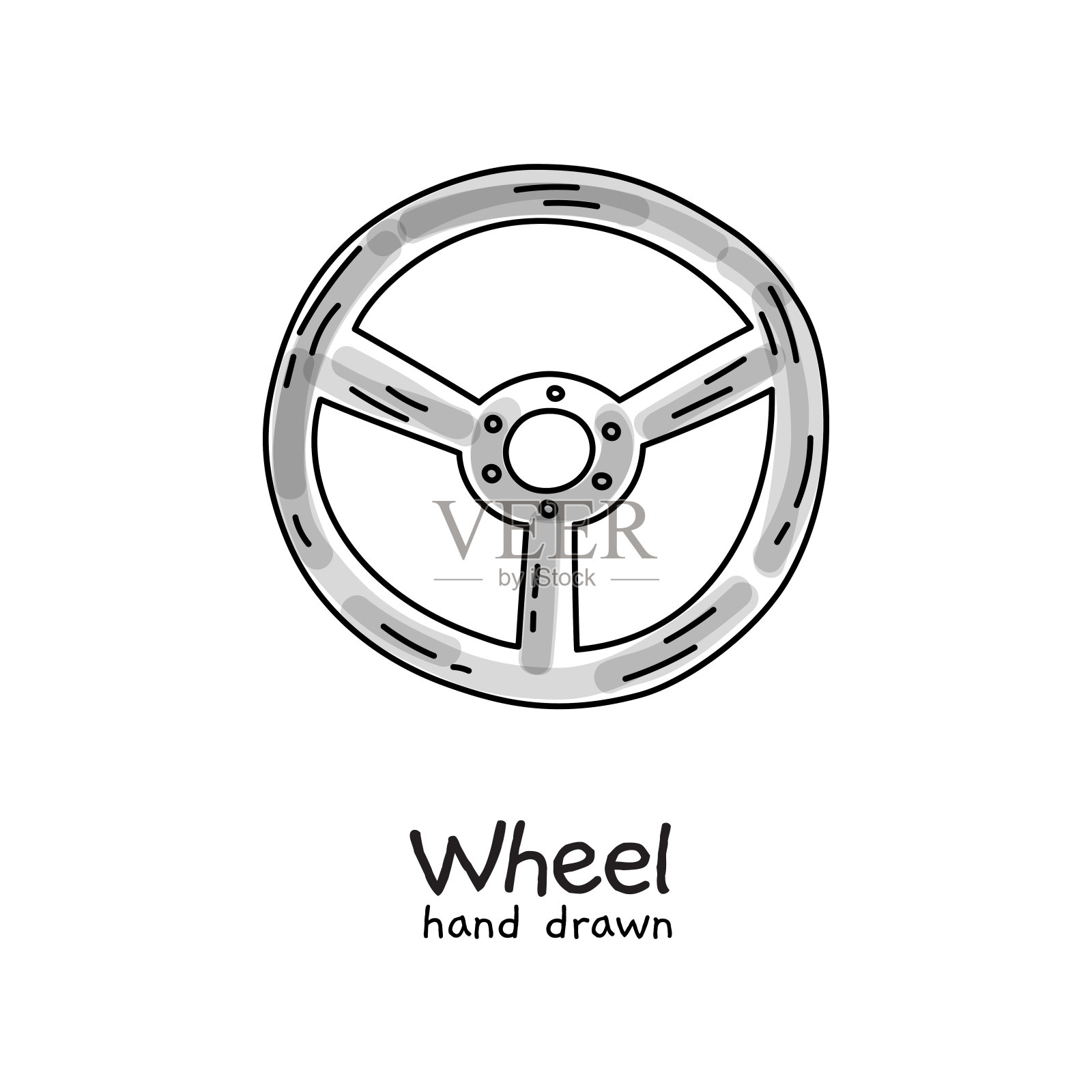 矢量手画方向盘在白色插画图片素材