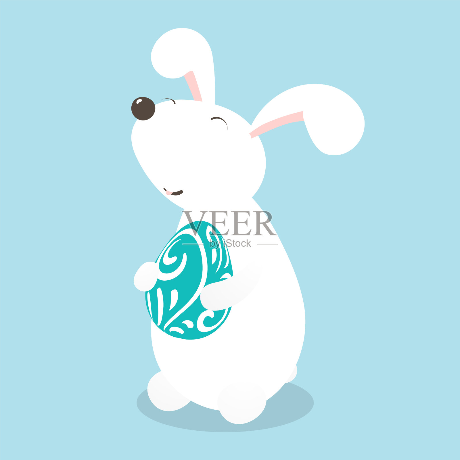 复活节兔子白色剪影与鸡蛋。矢量插图。设计元素图片