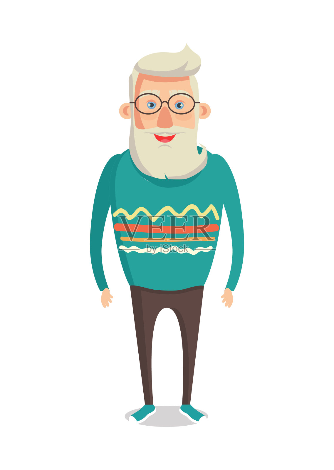 男性角色灰色头发胡子微笑的男人向量插画图片素材