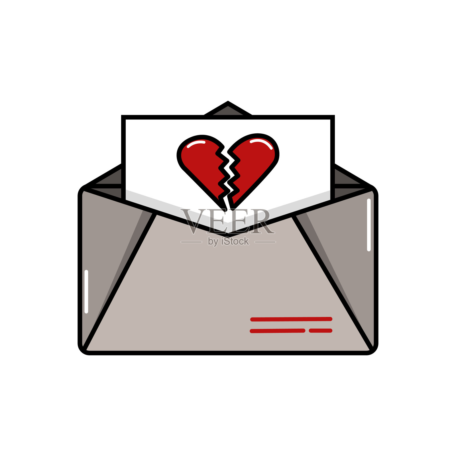 情书图标与破碎的心，矢量插图插画图片素材