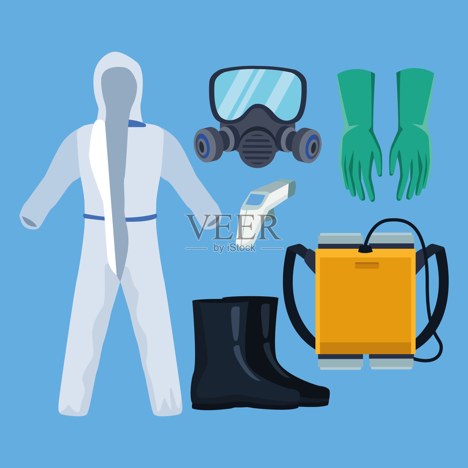 用于防护2019冠状病毒病的生物安全设备要素插画图片素材