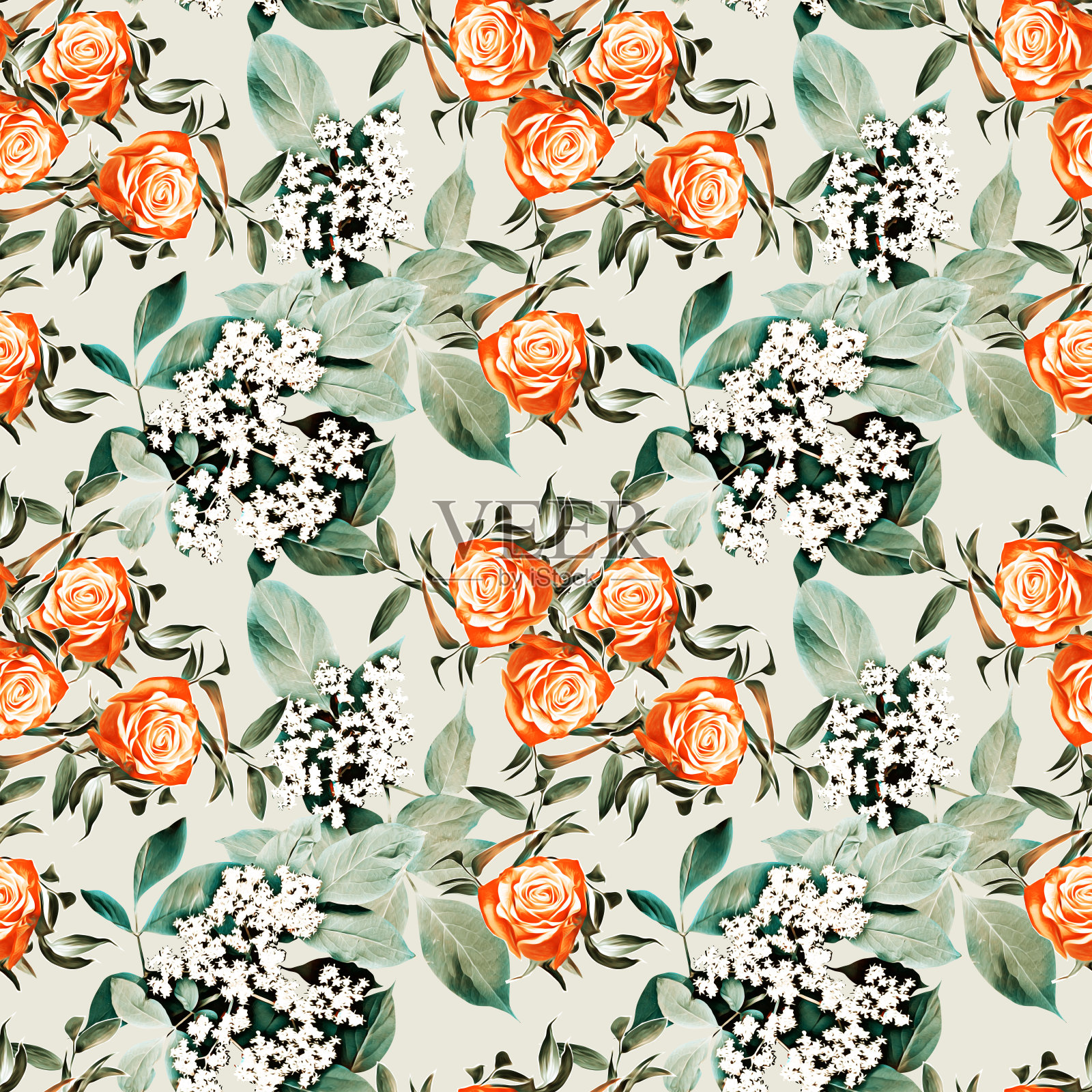 接骨木花玫瑰，无缝图案。插画图片素材