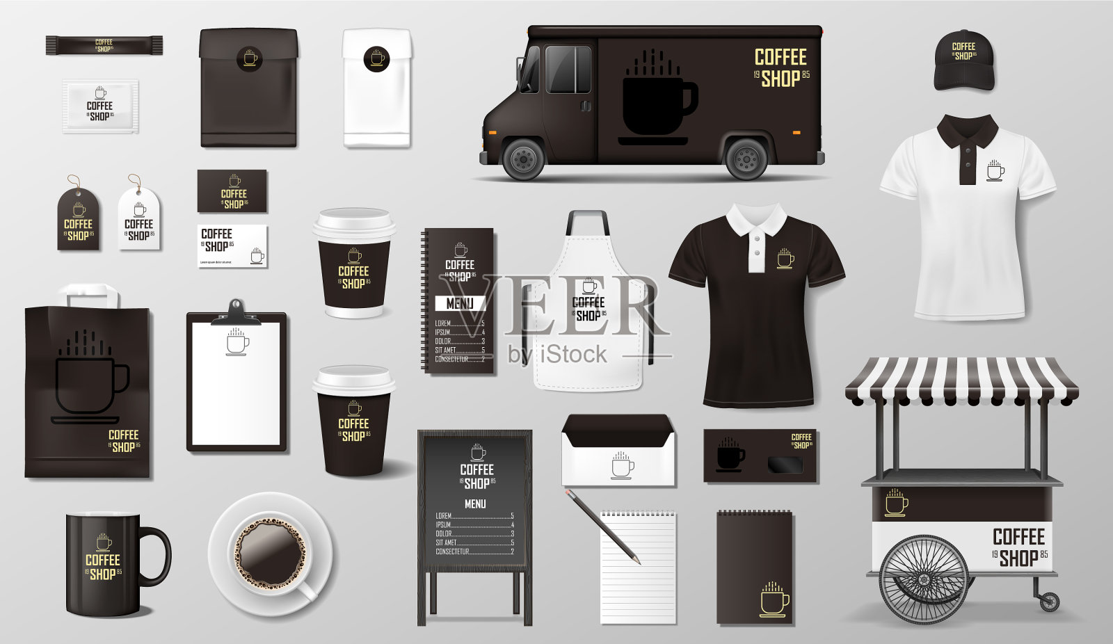 品牌设置咖啡店咖啡店咖啡插画图片素材