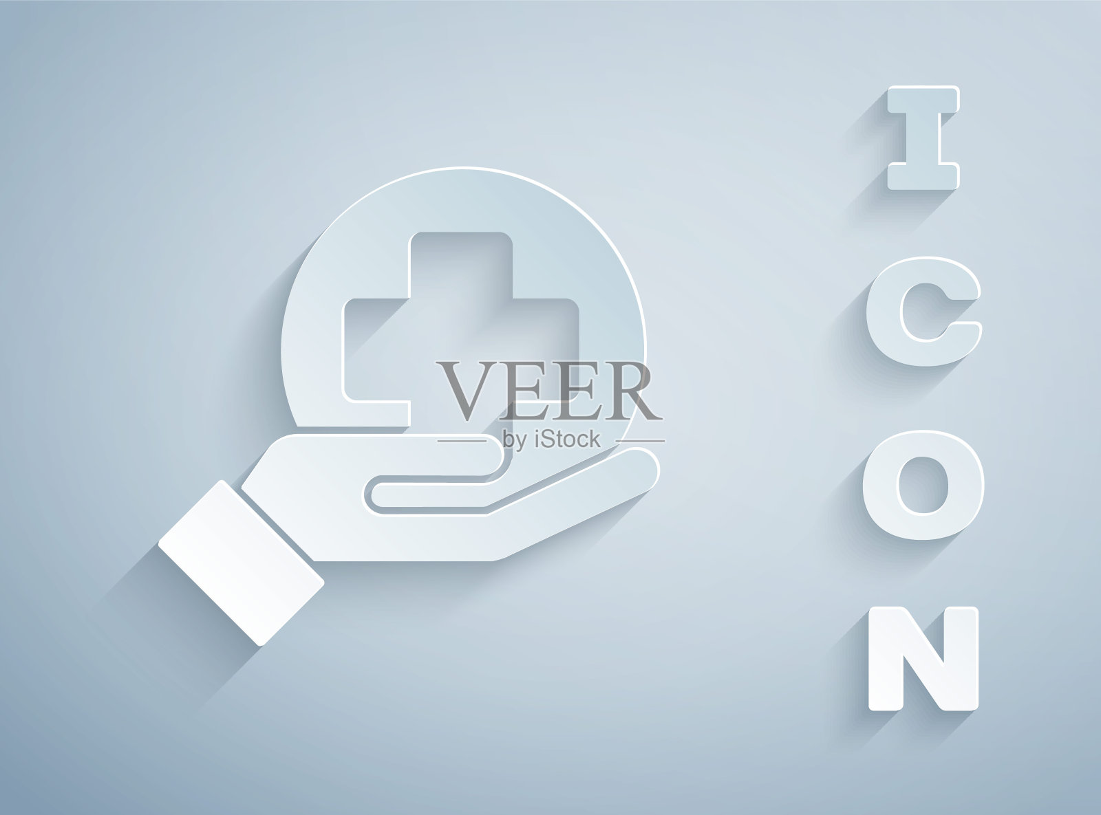 剪纸十字医院医疗图标孤立在灰色背景。急救。诊断的象征。药品和药房标志。纸艺术风格。矢量图插画图片素材