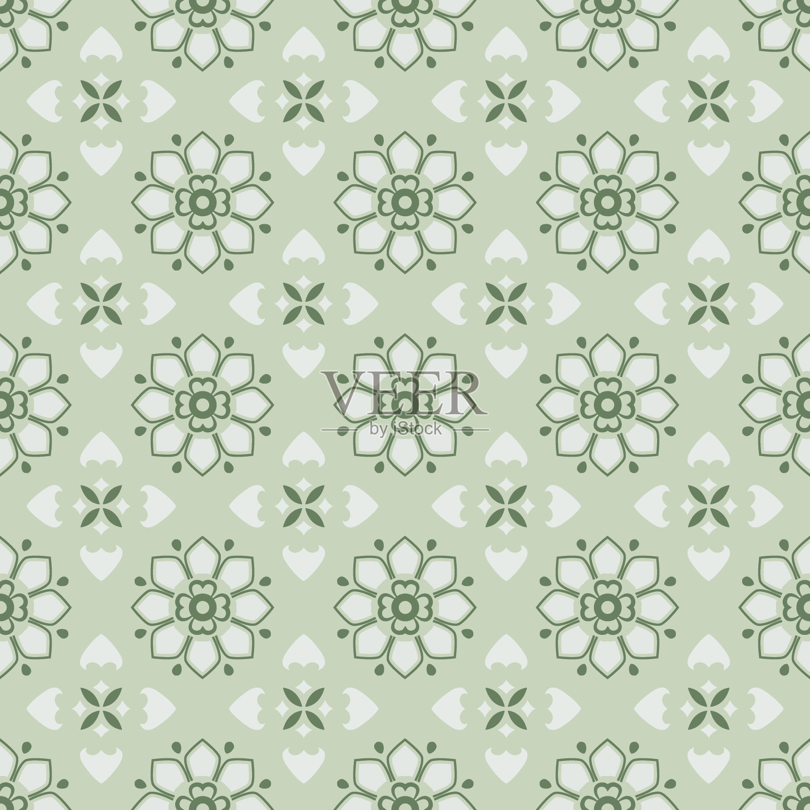 复古复古的中国传统图案无缝背景优雅的绿色十字花万花筒插画图片素材