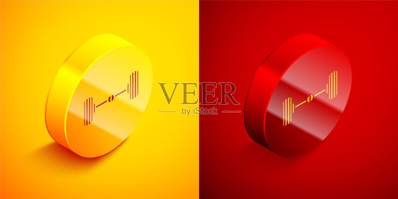 等距底盘汽车图标隔离在橙色和红色的背景。圆按钮。矢量图图标素材