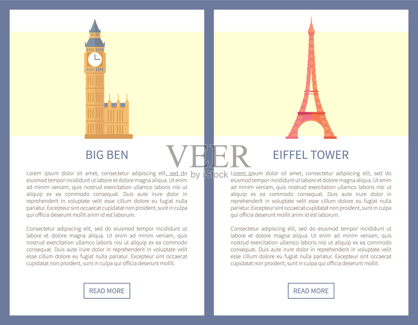 大本钟和埃菲尔铁塔的旅游信息海报设计模板素材