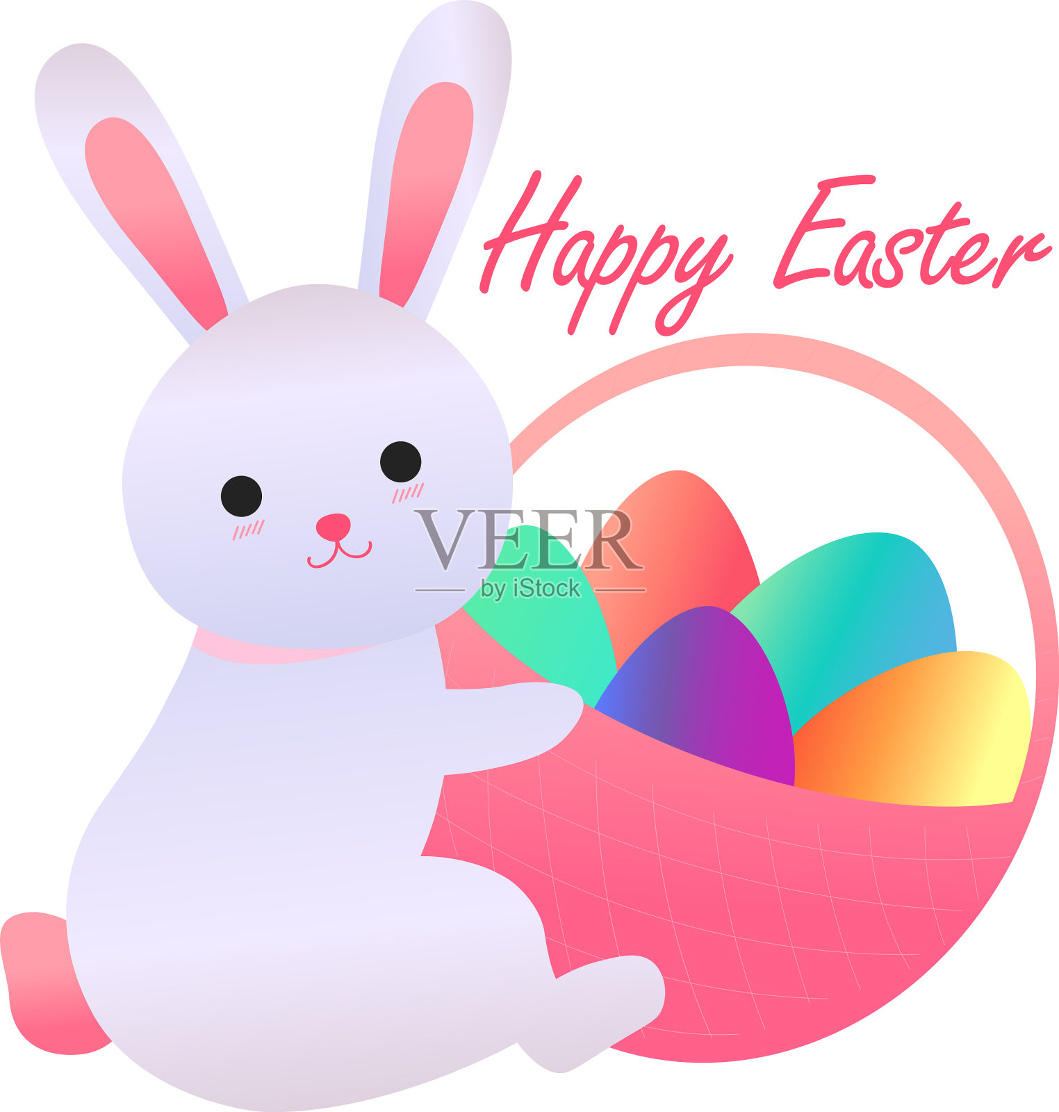 带着篮子的复活节兔子快乐插画图片素材