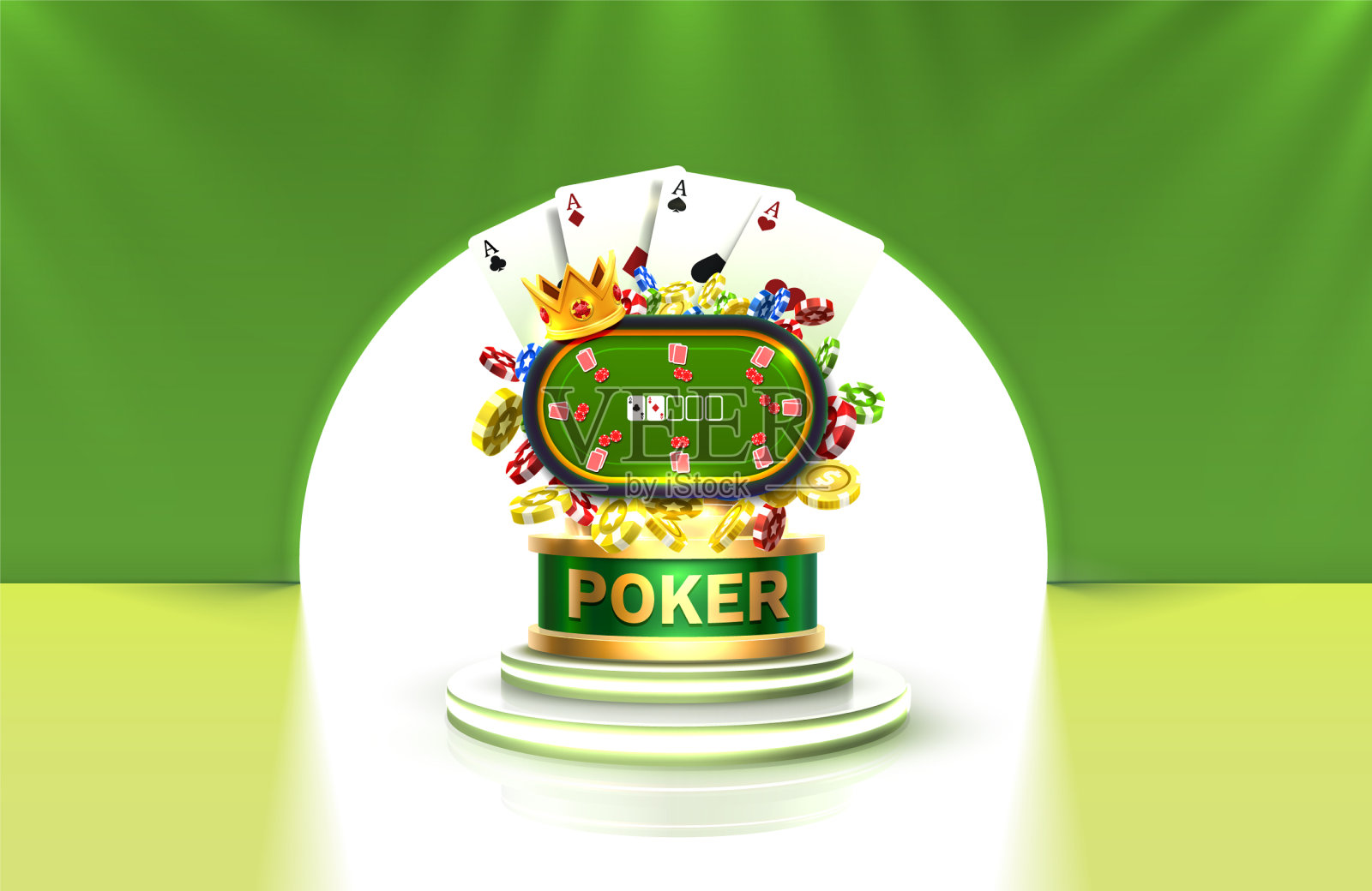 扑克筹码与赌场横幅牌隔离插画图片素材