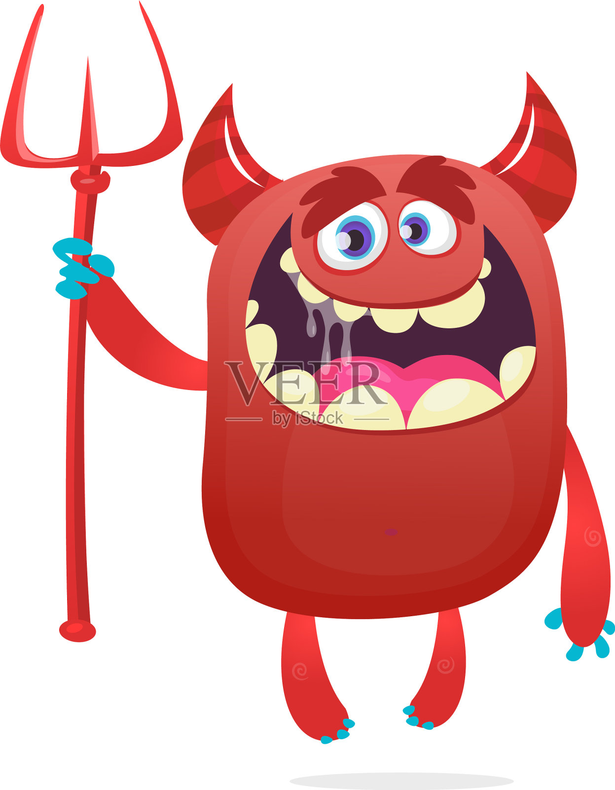 卡通有趣的红色魔鬼人物与角设计元素图片