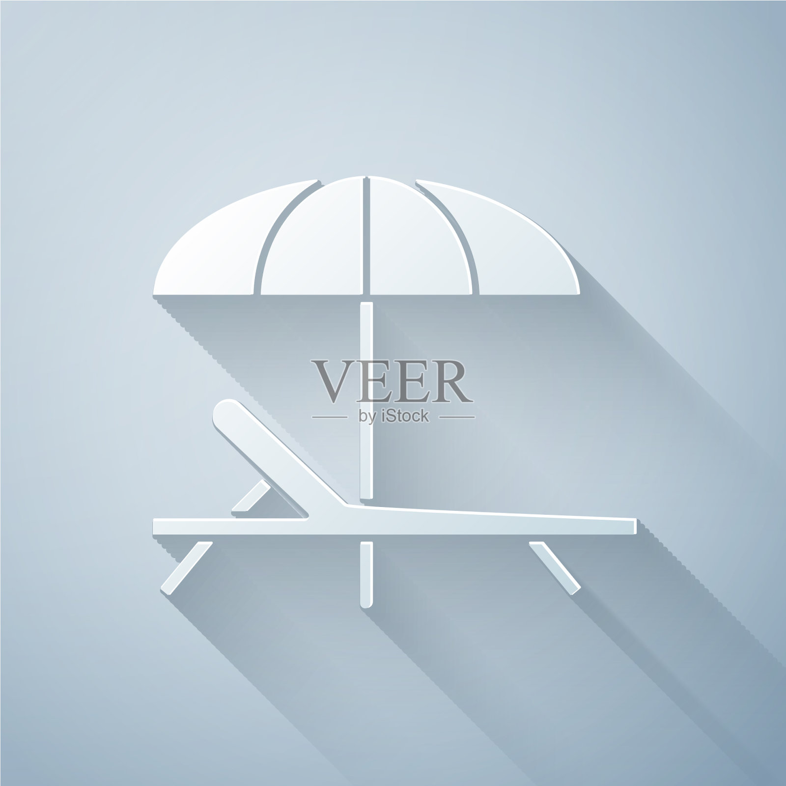 剪纸太阳床图标孤立在灰色背景插画图片素材