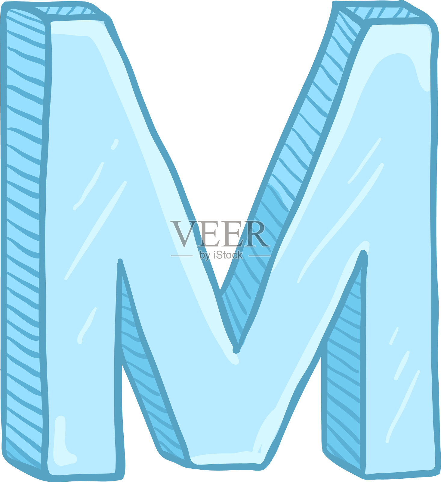 单卡通-冰蓝色字母m插画图片素材