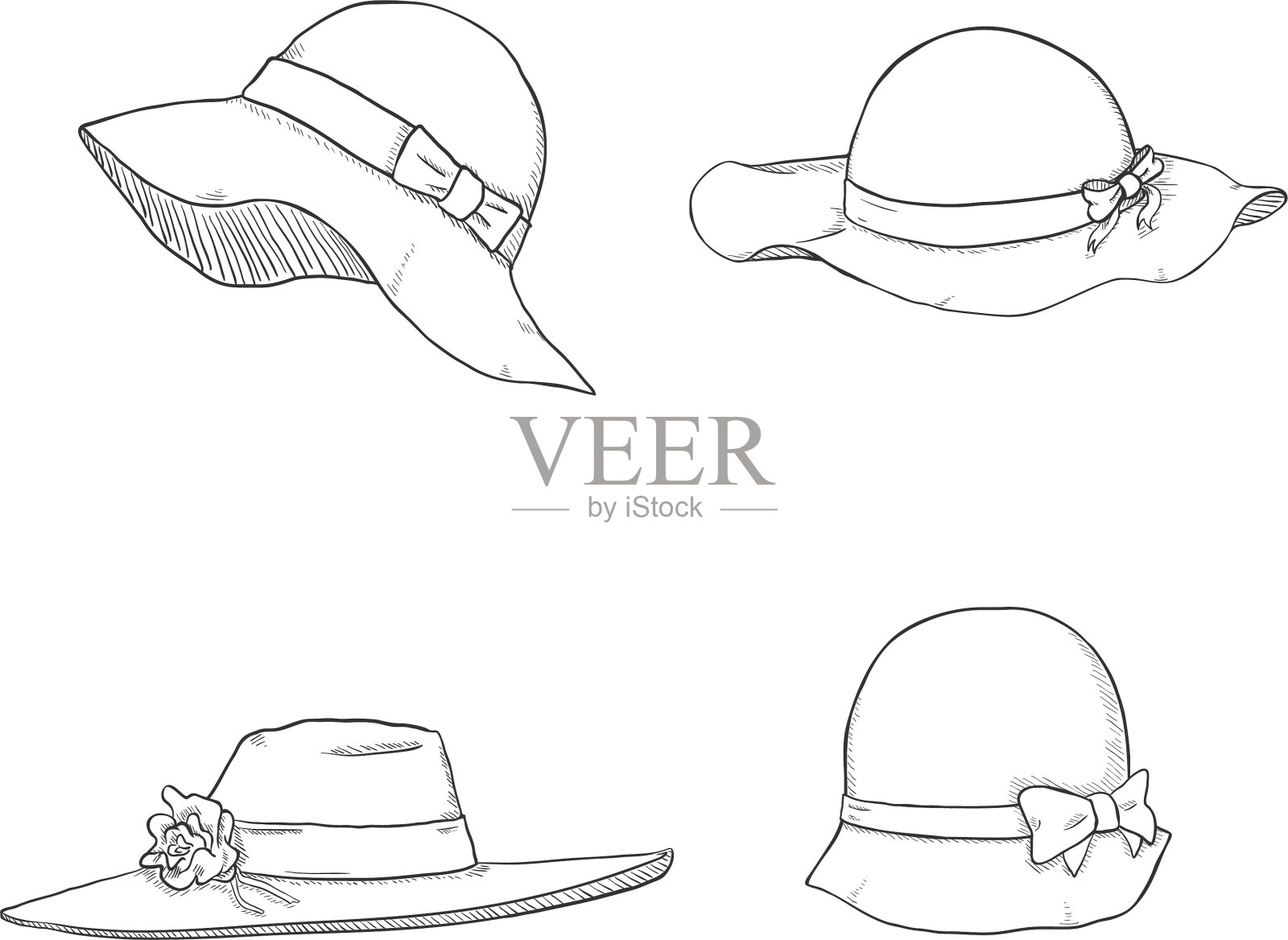 套装素描女帽图标素材