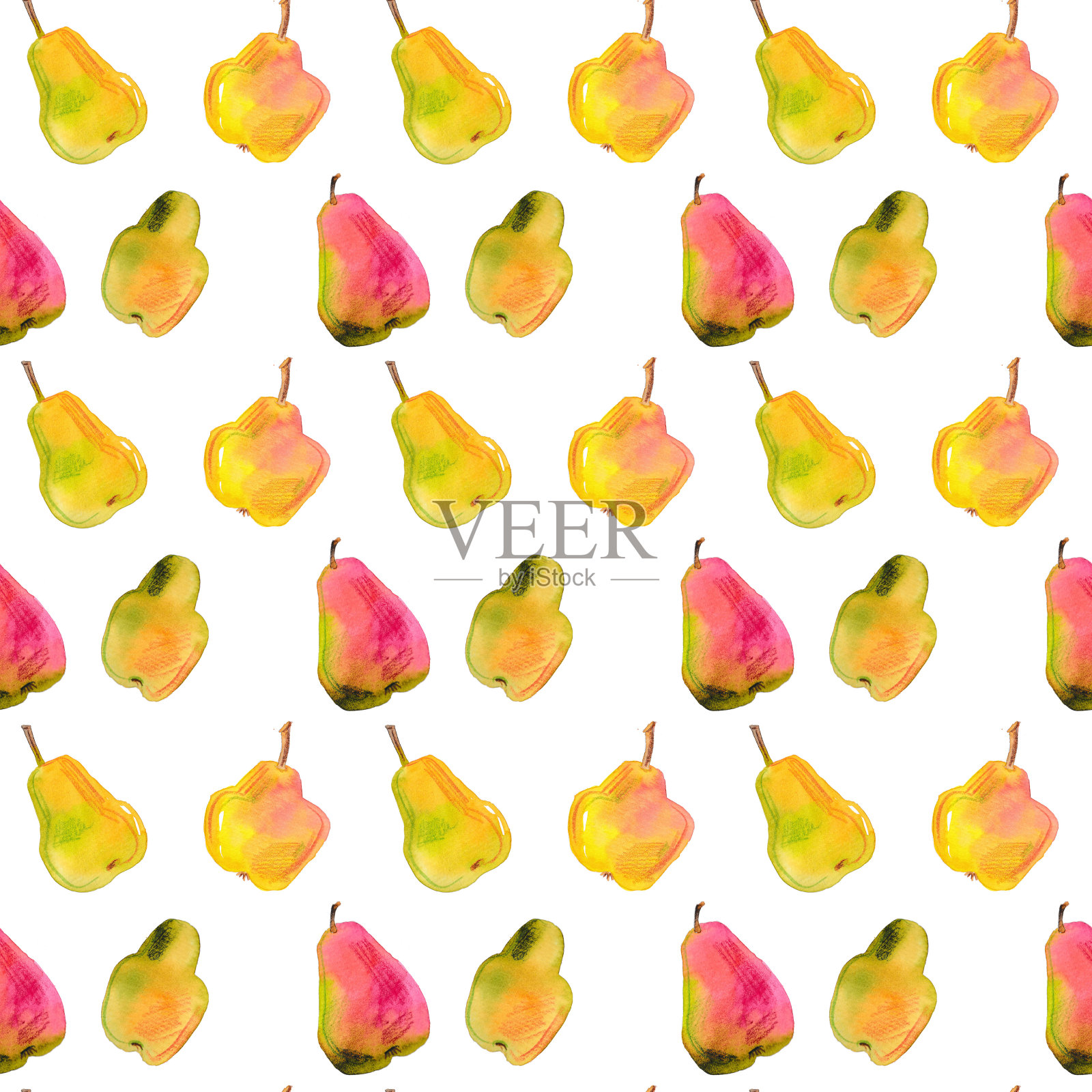 水彩图案与水果梨插画图片素材