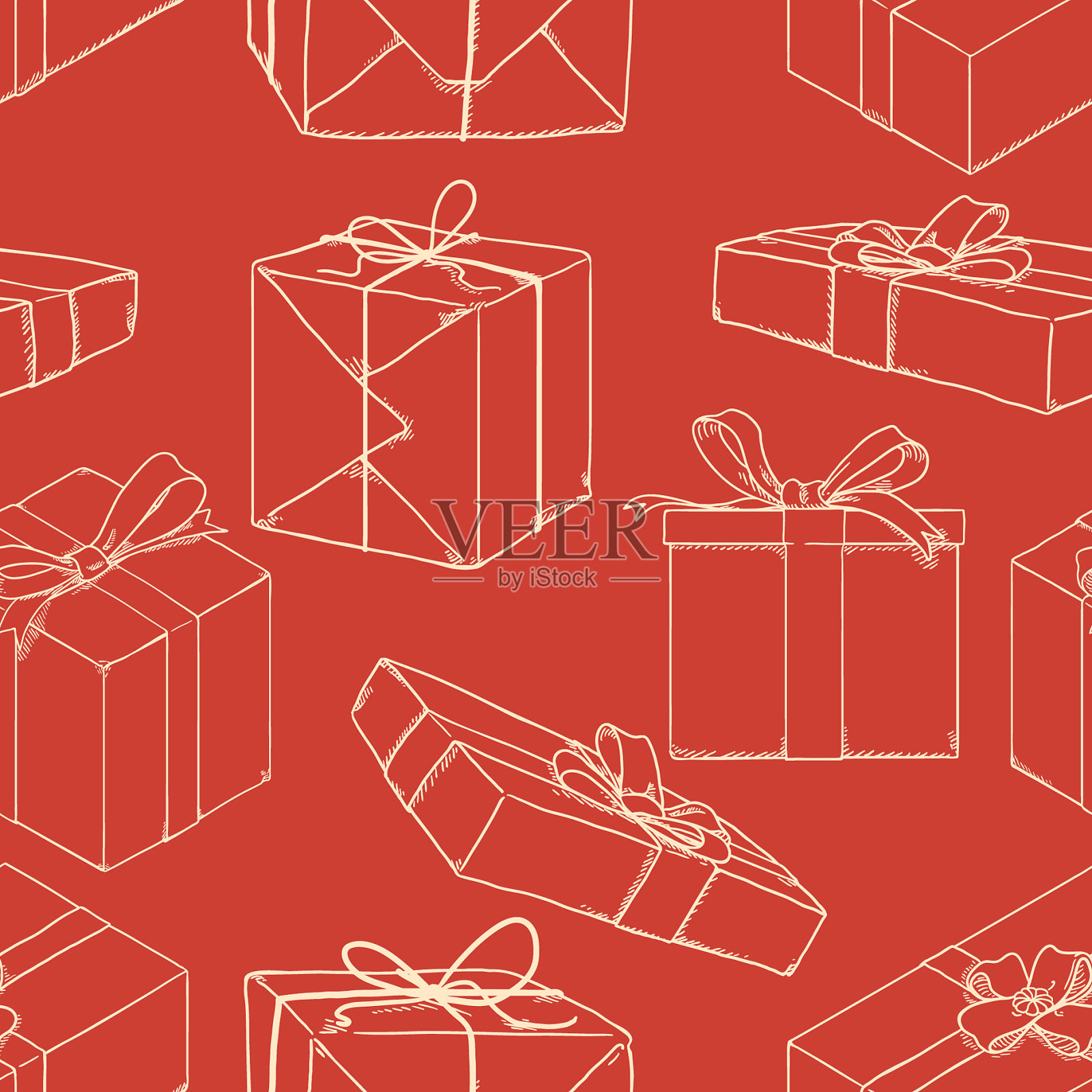 无缝图案素描礼品盒插画图片素材