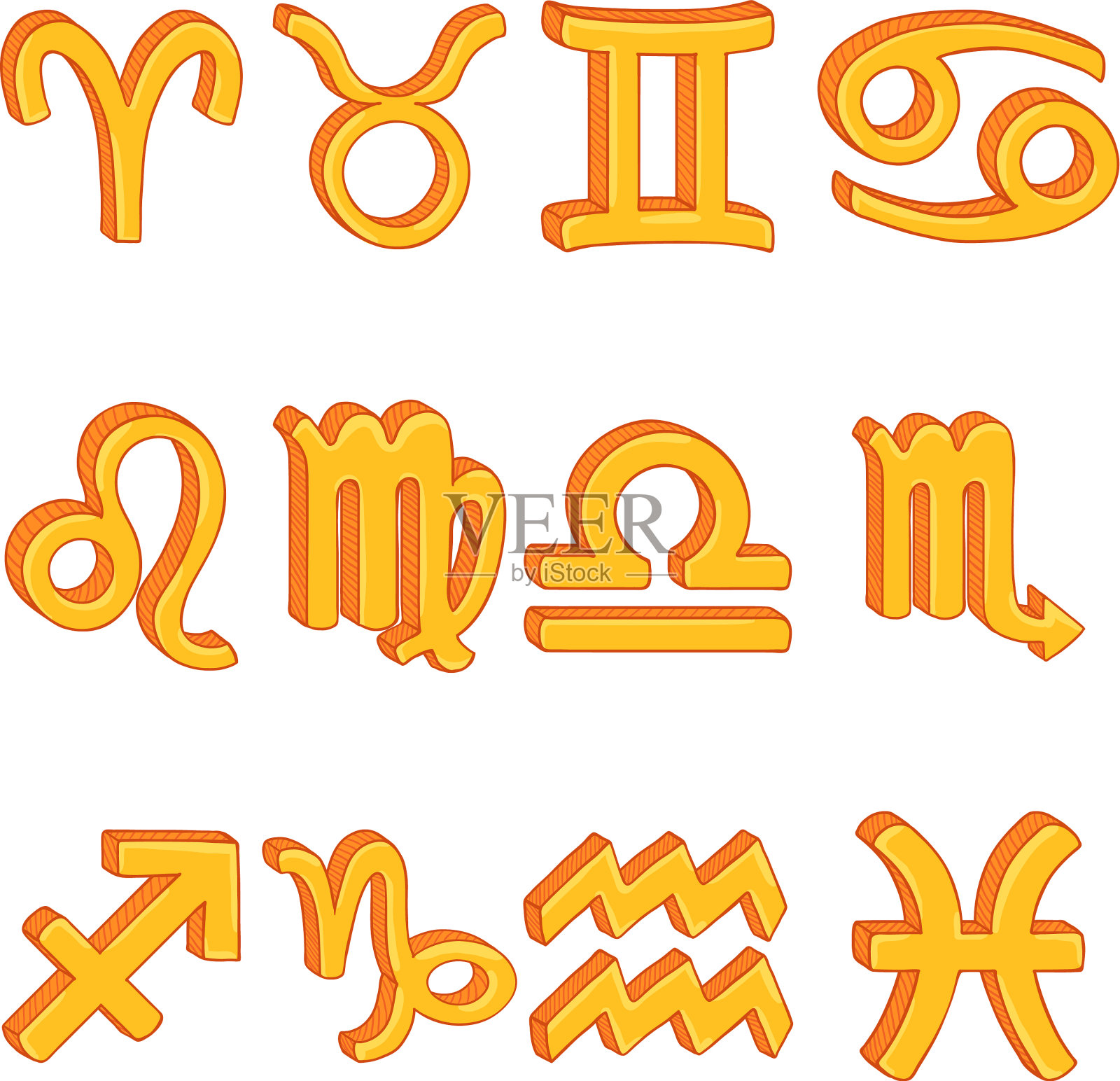 卡通设定12个黄金十二生肖设计元素图片