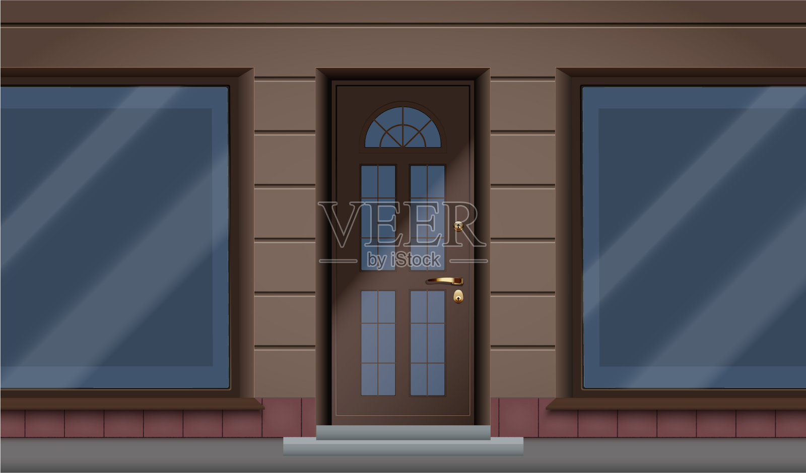 商店外立面有两块大玻璃插画图片素材