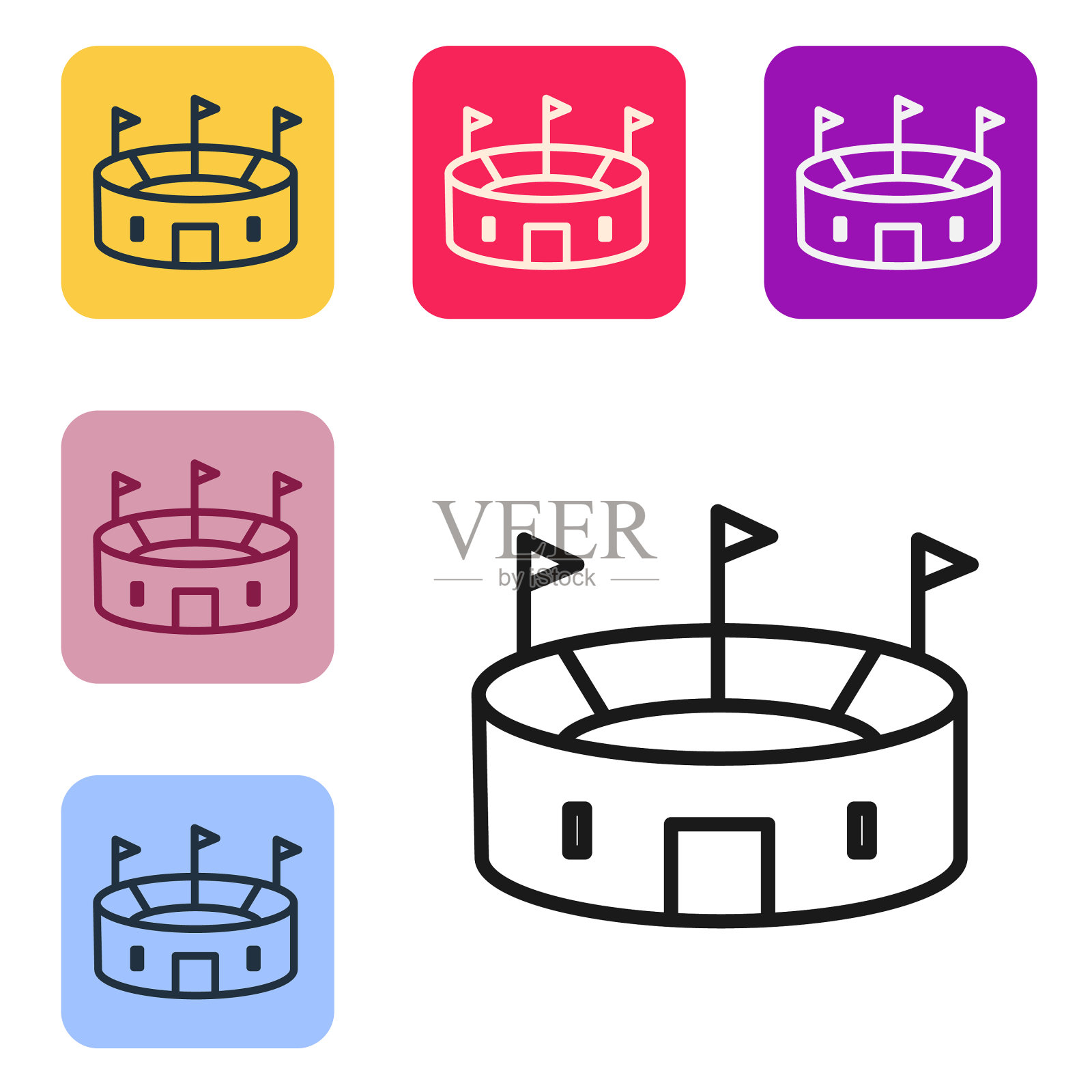 黑线曲棍球体育场图标孤立在白色插画图片素材