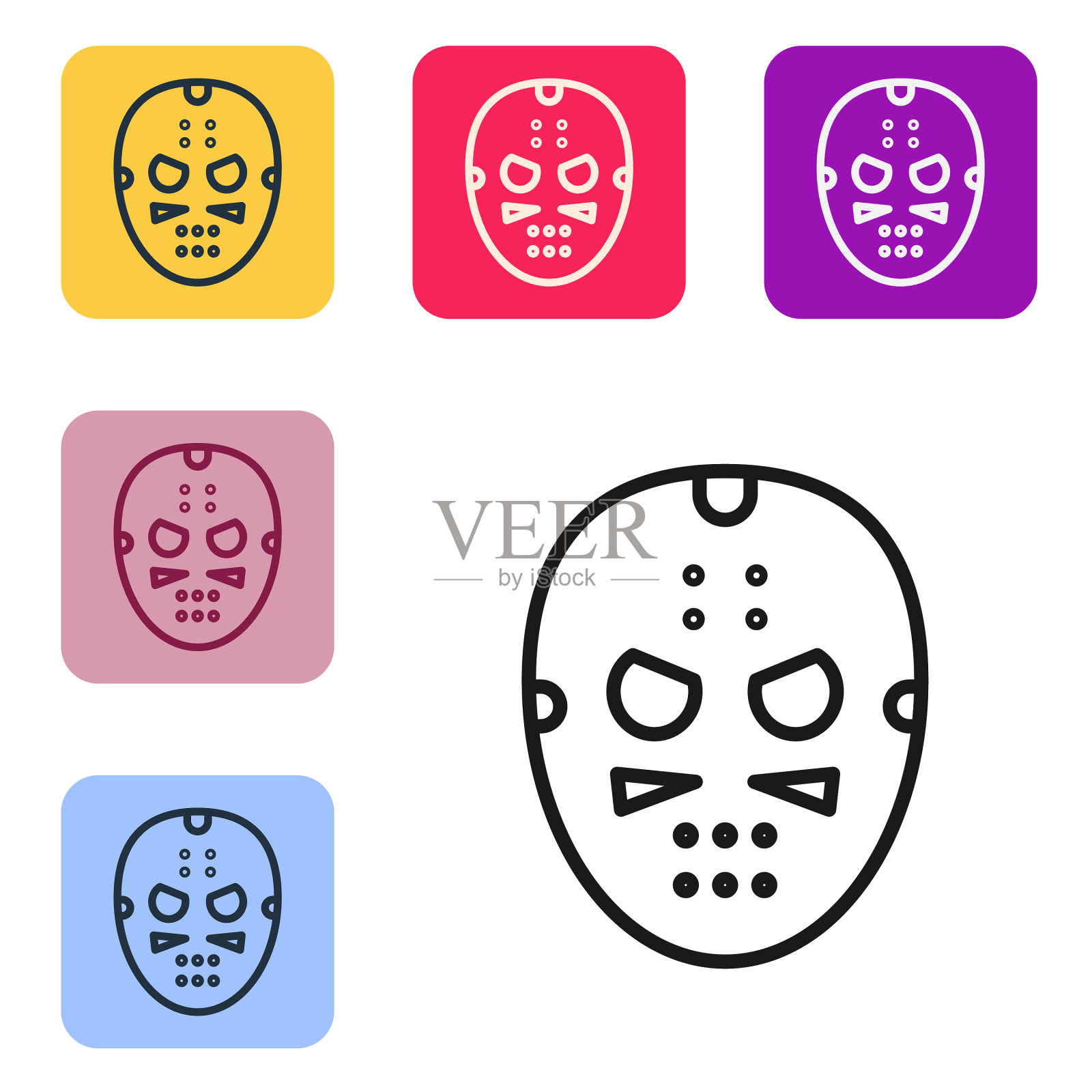 黑线曲棍球面具图标孤立在白色图标素材