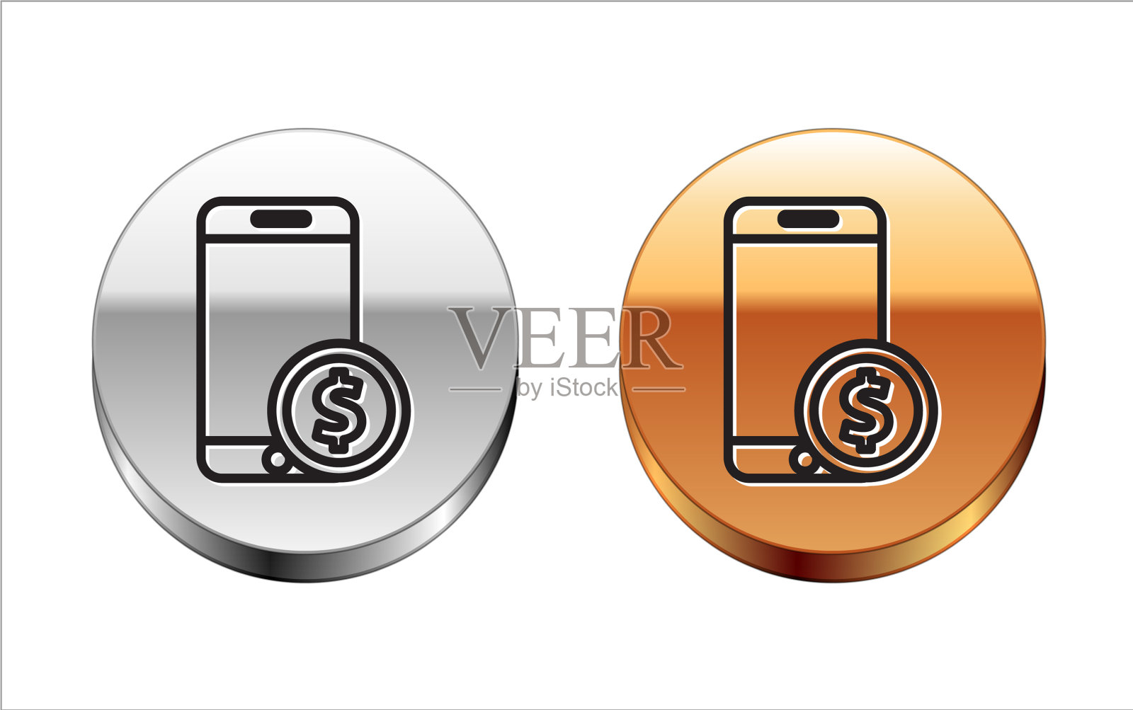 黑色线智能手机与美元符号图标图标素材