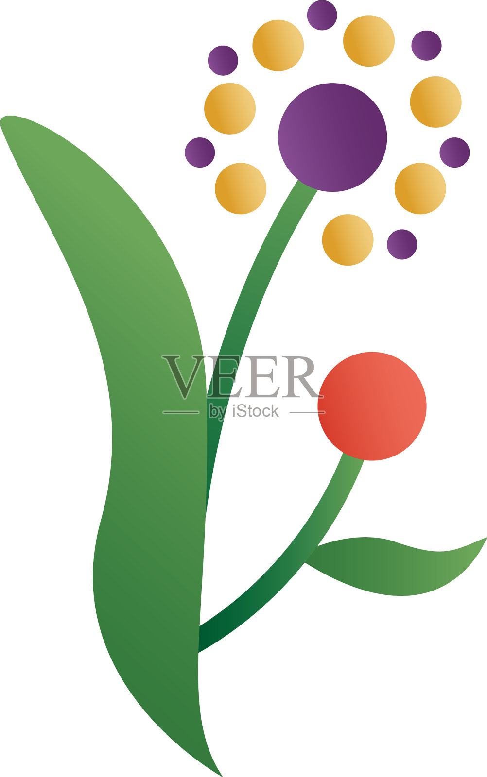 可爱的花与叶春季退化风格设计元素图片