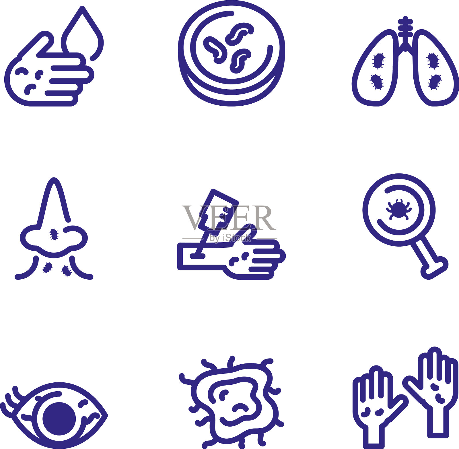 化学和细菌图标设置粗线样式图标素材