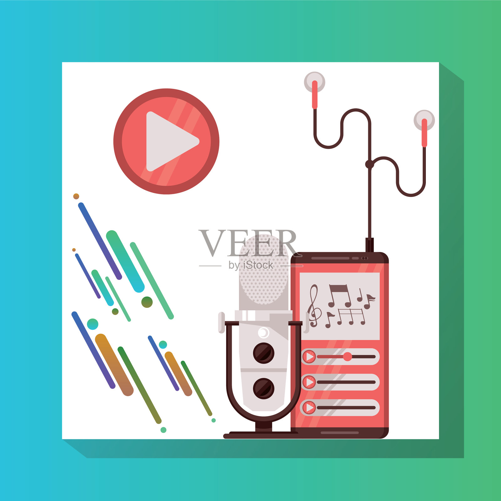 媒体播放器mp3与耳机插画图片素材