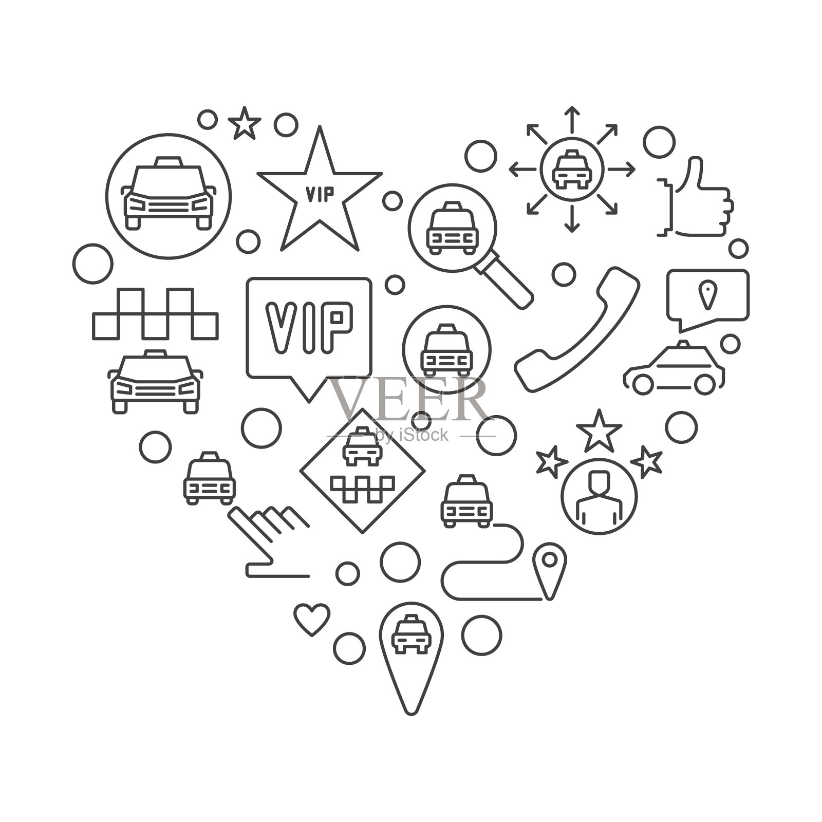 VIP出租车心线性概念插画图片素材