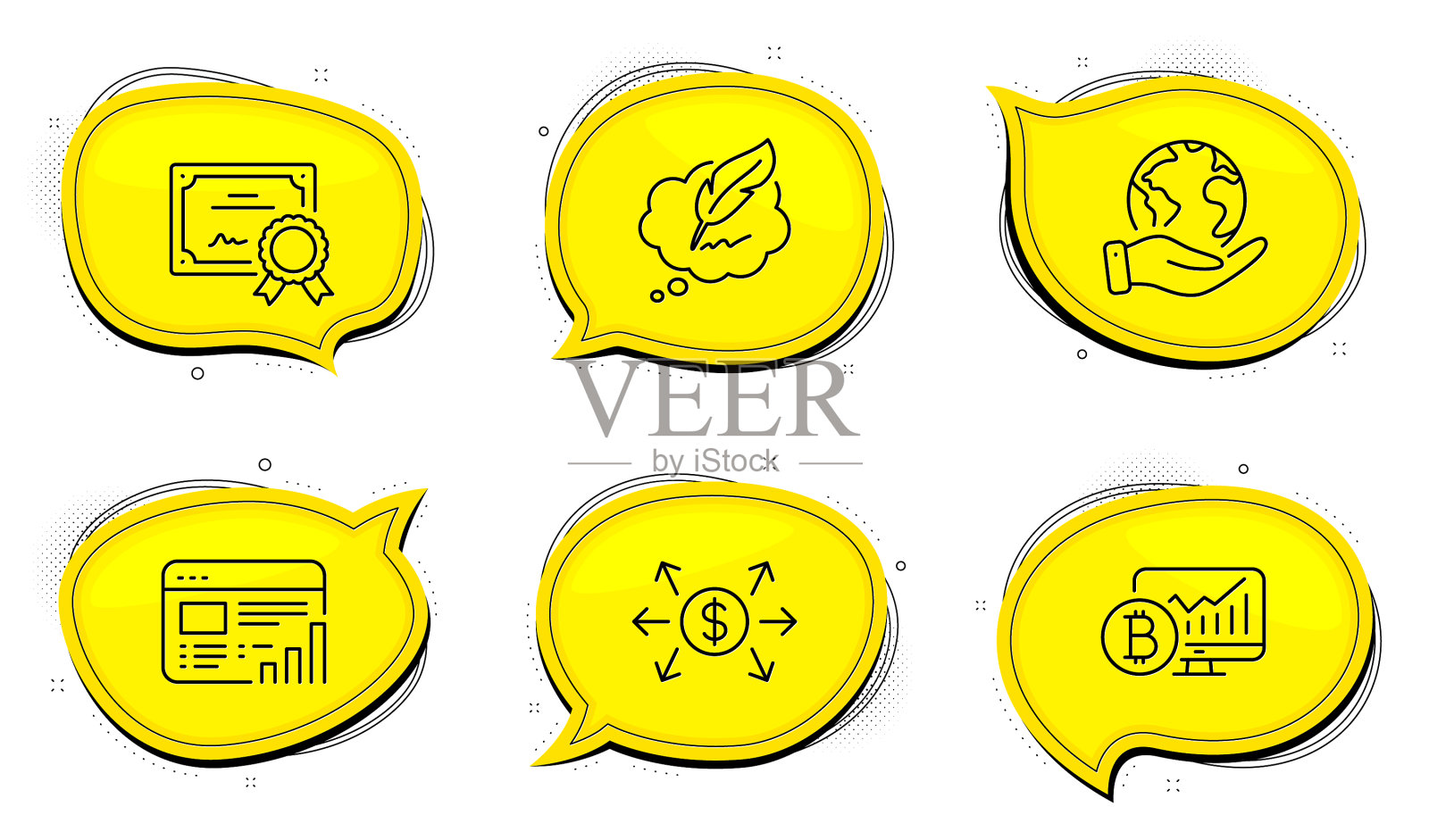 版权聊天美元交换和网络报告图标素材