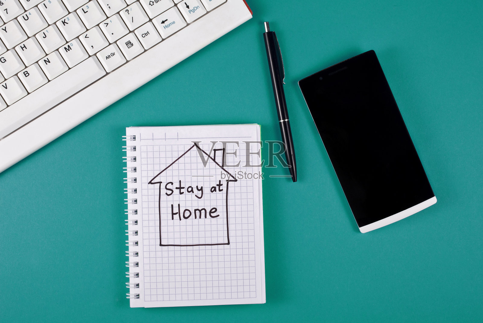 呆在家里的概念。家庭办公室的概念。照片摄影图片