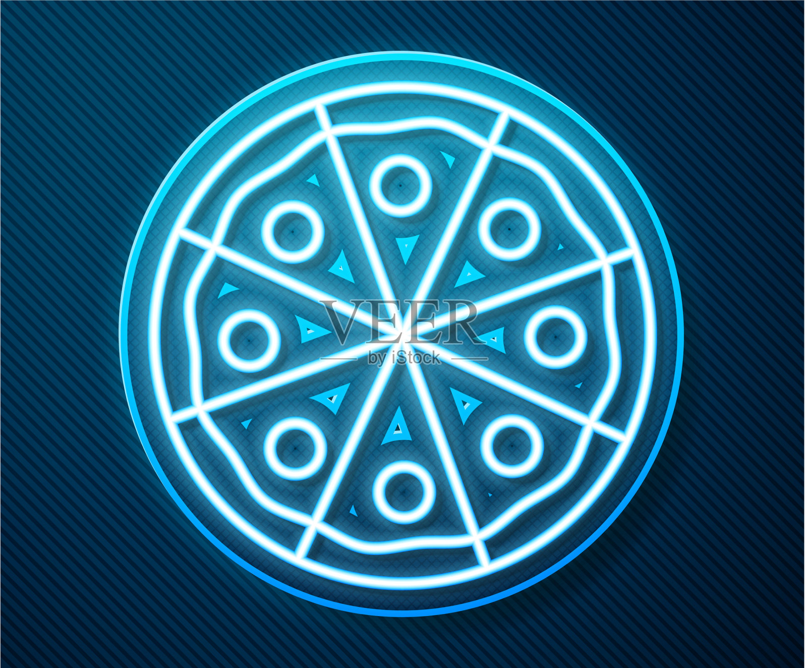 发光的霓虹线披萨图标孤立在蓝色插画图片素材