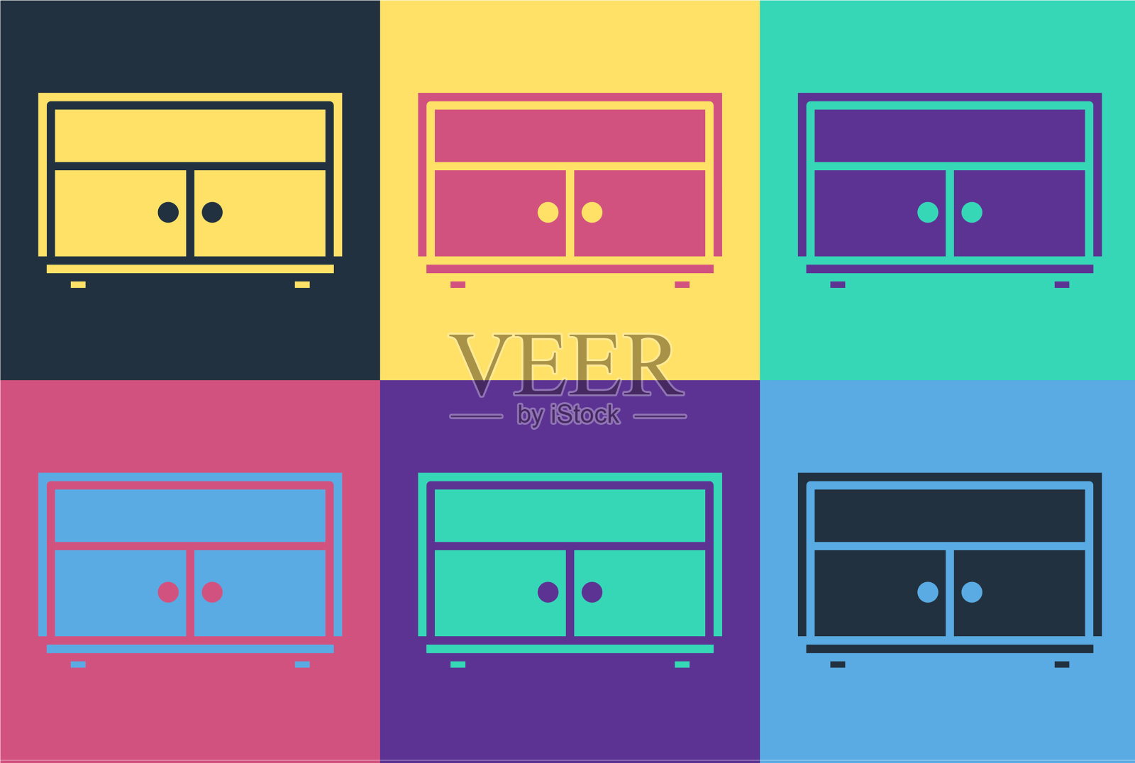 波普艺术衣柜抽屉图标孤立的颜色插画图片素材