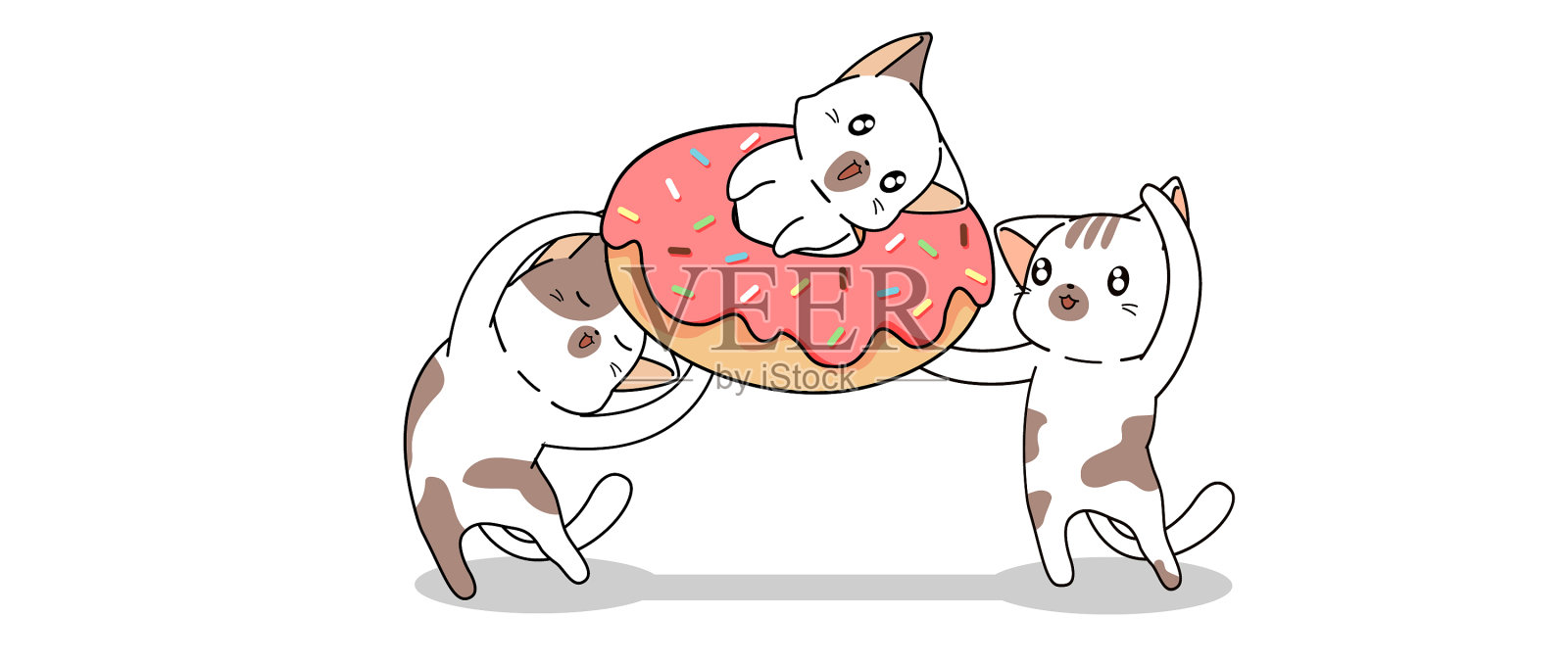 横幅问候可爱的猫和甜甜圈插画图片素材