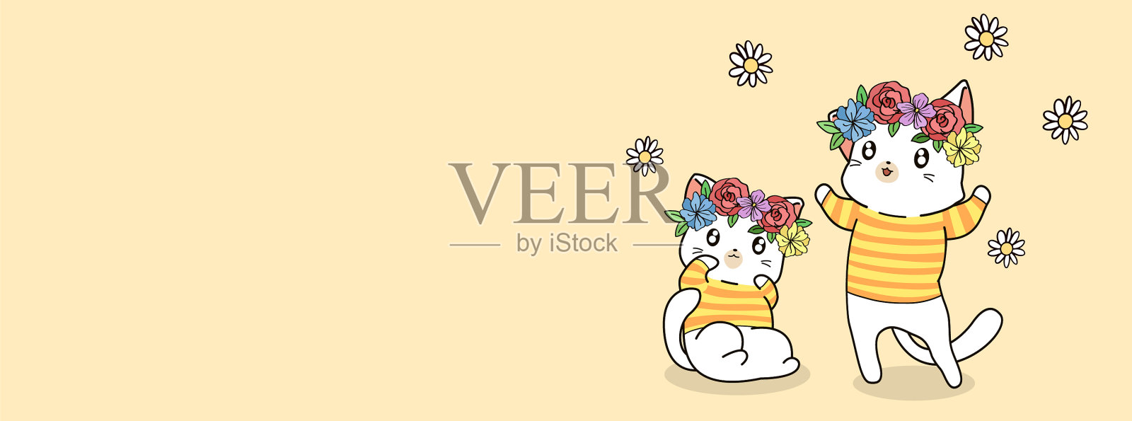 春日里的小花猫插画图片素材