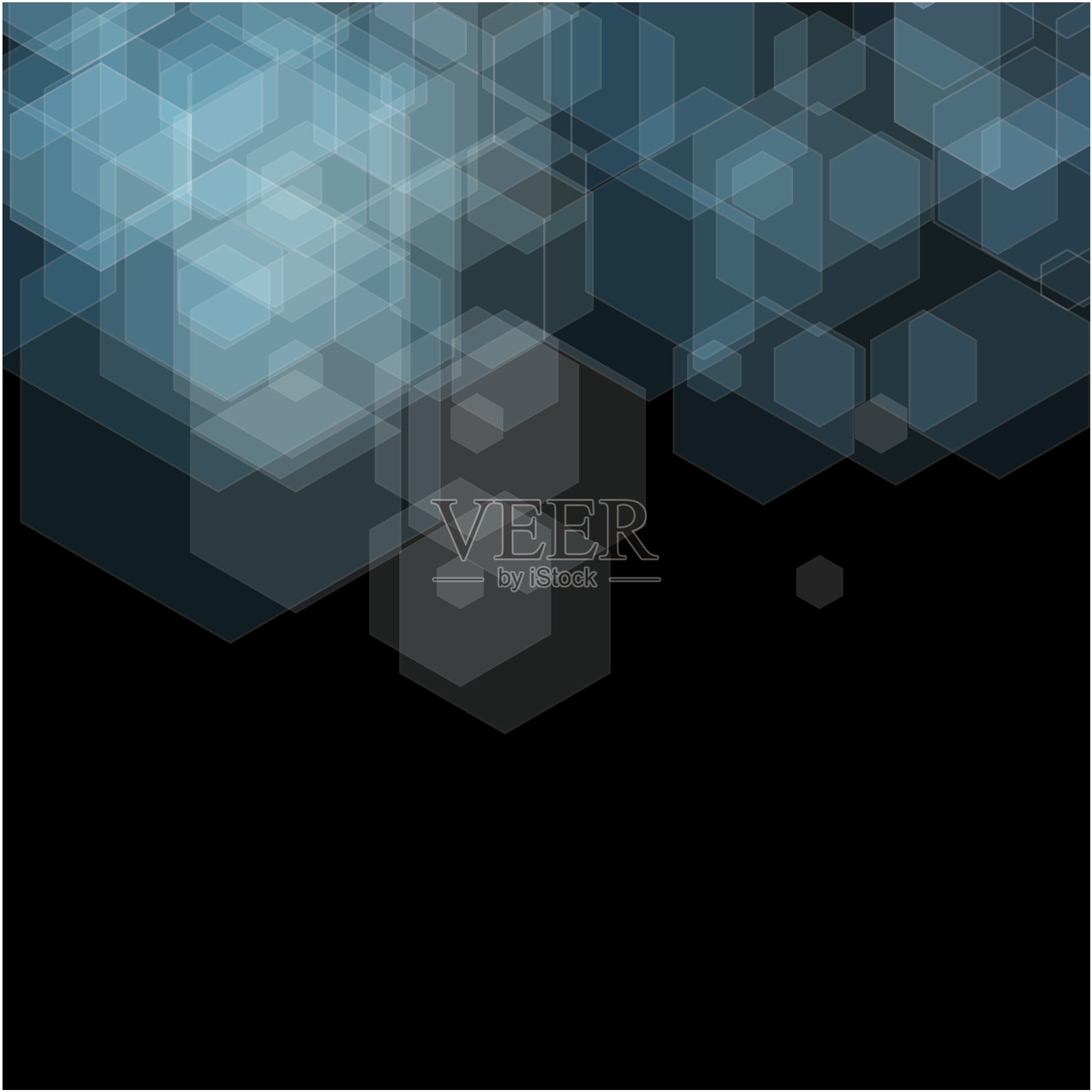 黑色背景下的烟熏蓝色六边形插画图片素材