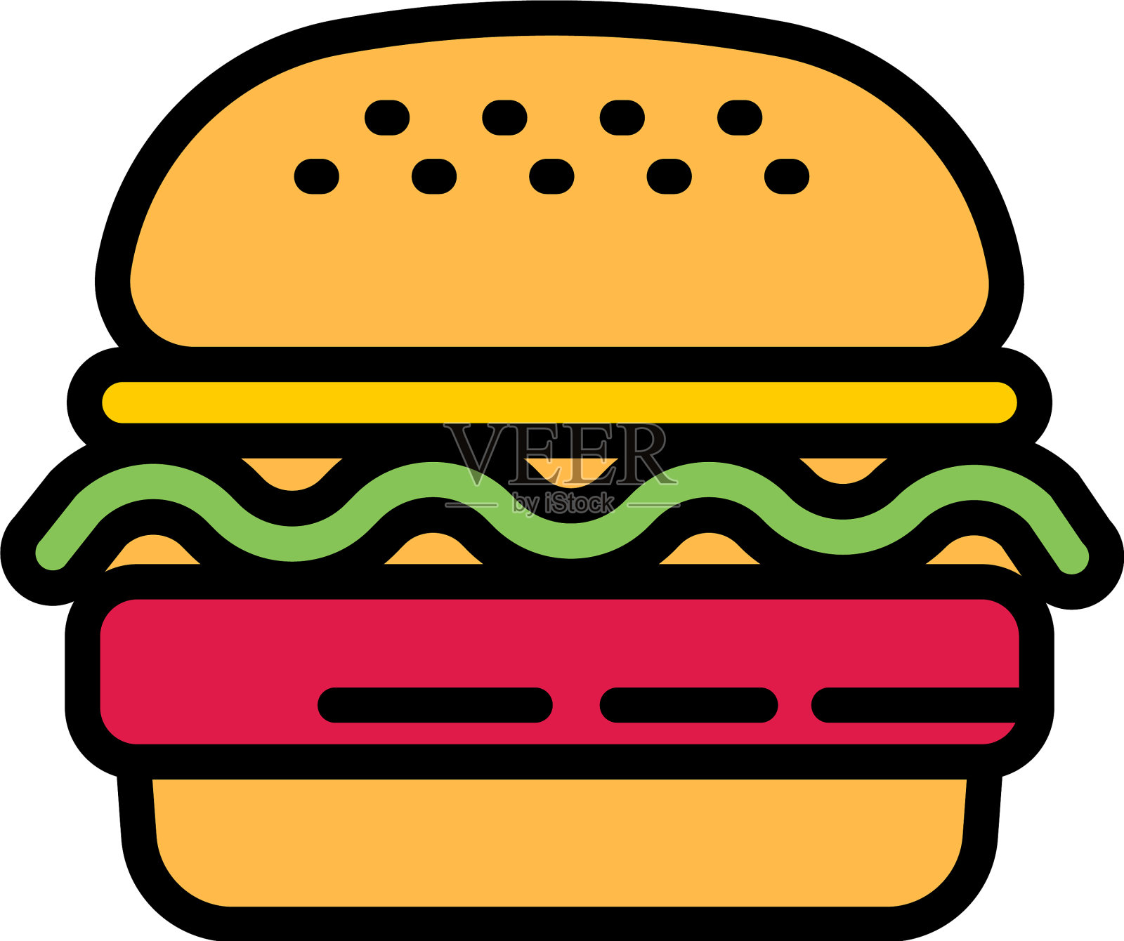 午餐汉堡图标轮廓风格图标素材