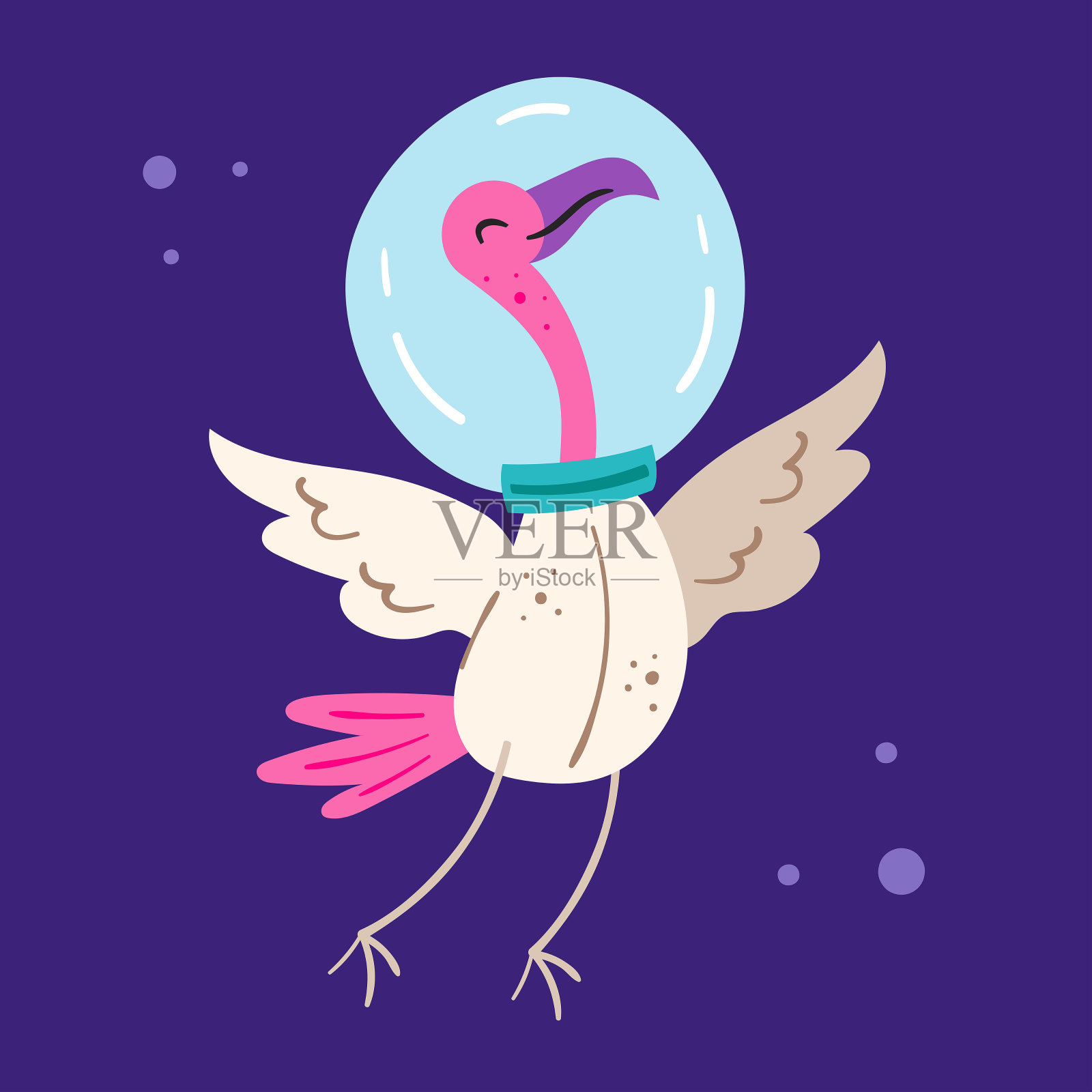 宇宙矢量平面插图，元素，贴纸，图标。孤立在黑暗背景。外太空的动物。宇航员，太空，压力服。火烈鸟鸟。星系,科学。儿童卡通艺术。插画图片素材