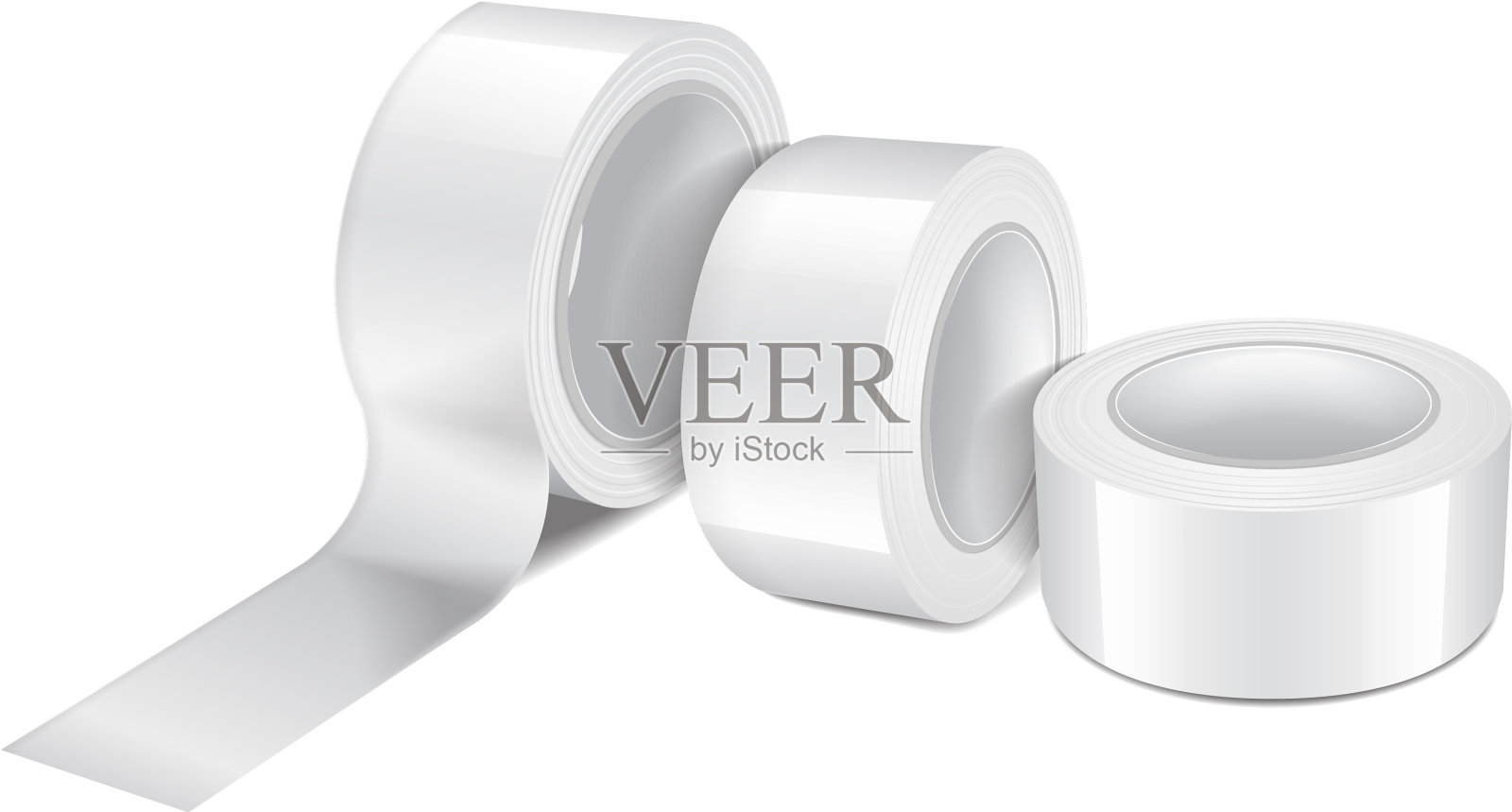 白色光滑透明胶带卷集插画图片素材