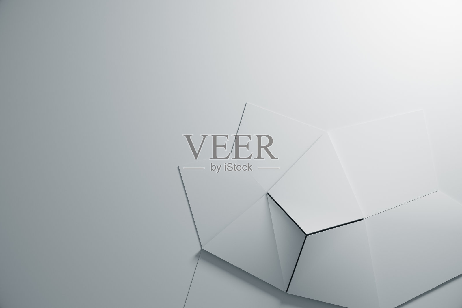 抽象白色几何曲面四环简洁的最小图案，3d背景用于业务演示。柔和的阴影和反射。纸。照片摄影图片