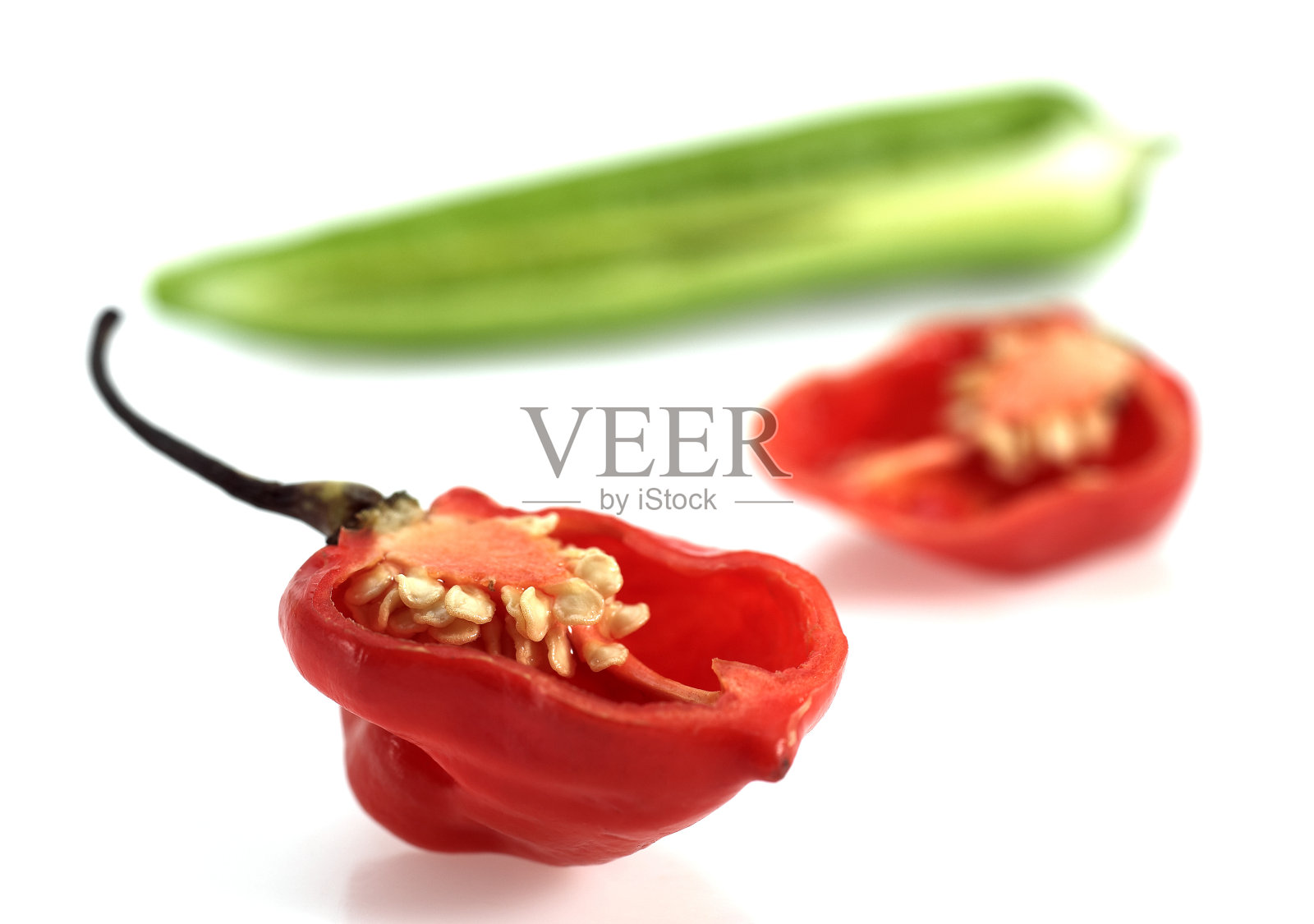 采购产品马提尼克辣椒和绿色辣椒辣椒，辣椒sp.，对抗白色背景照片摄影图片