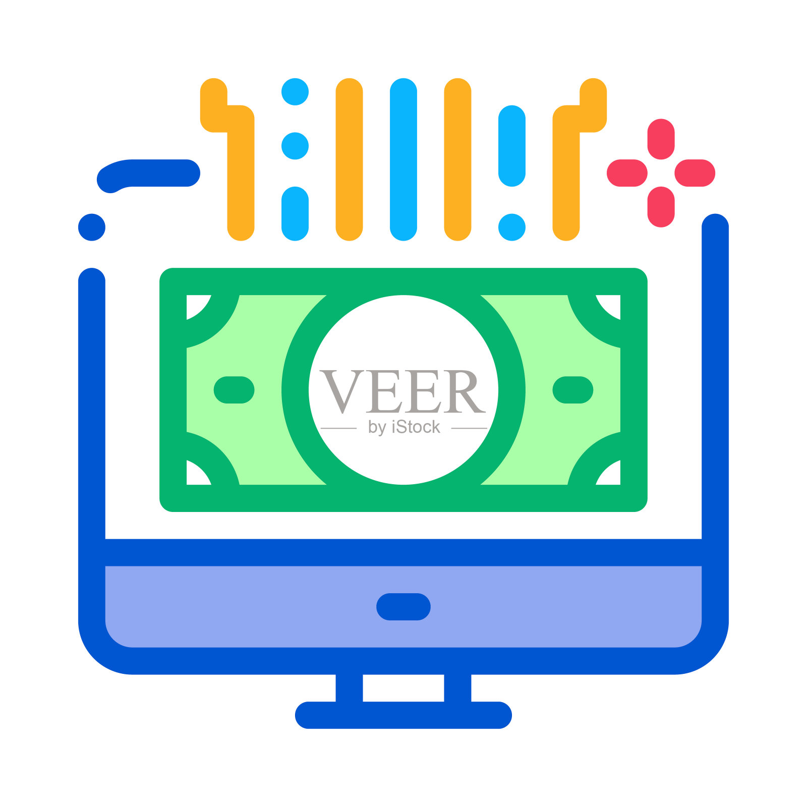 互联网钱电脑屏幕图标矢量大纲插图插画图片素材