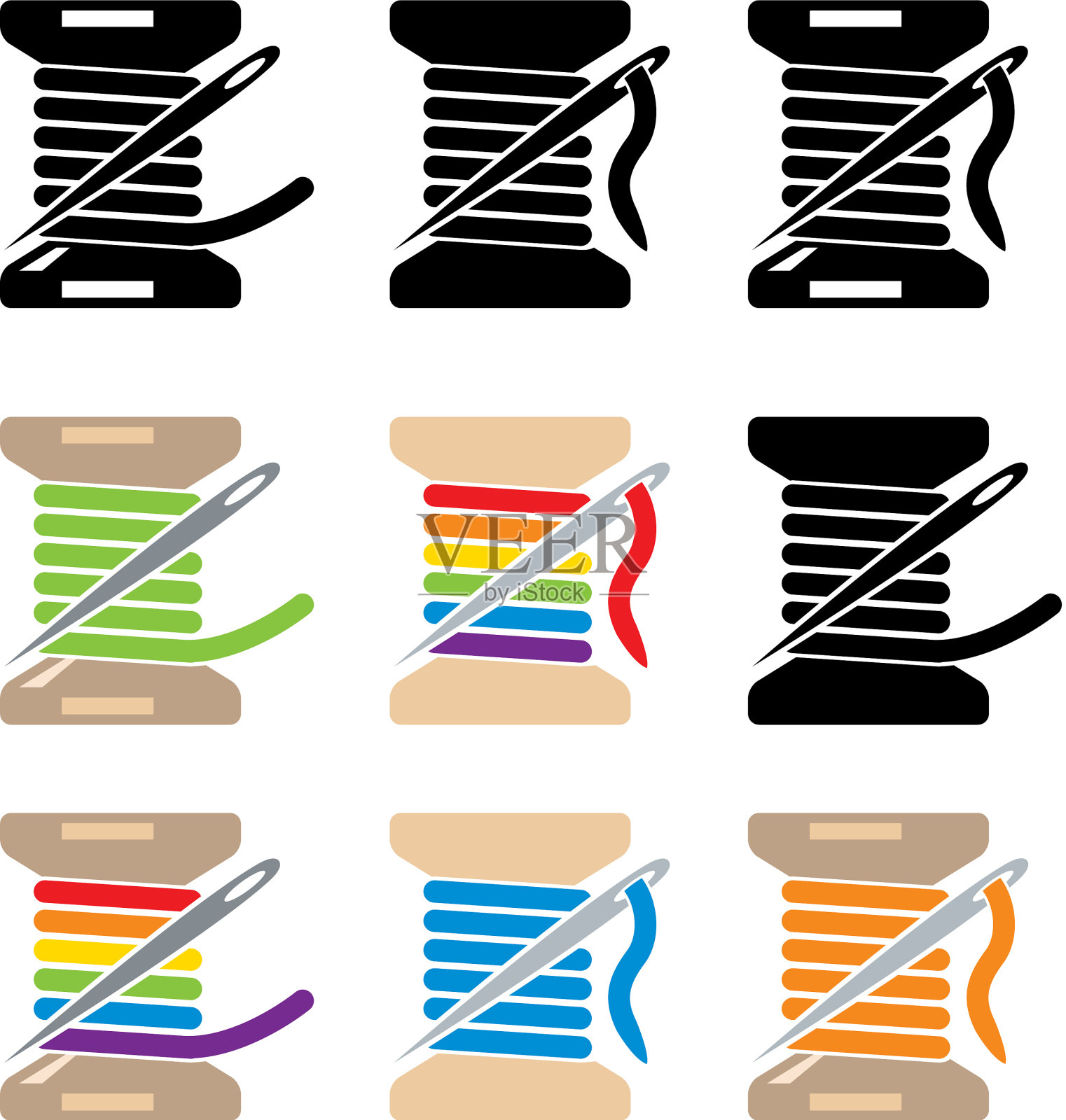 线轴图标与缝纫针和线图标素材