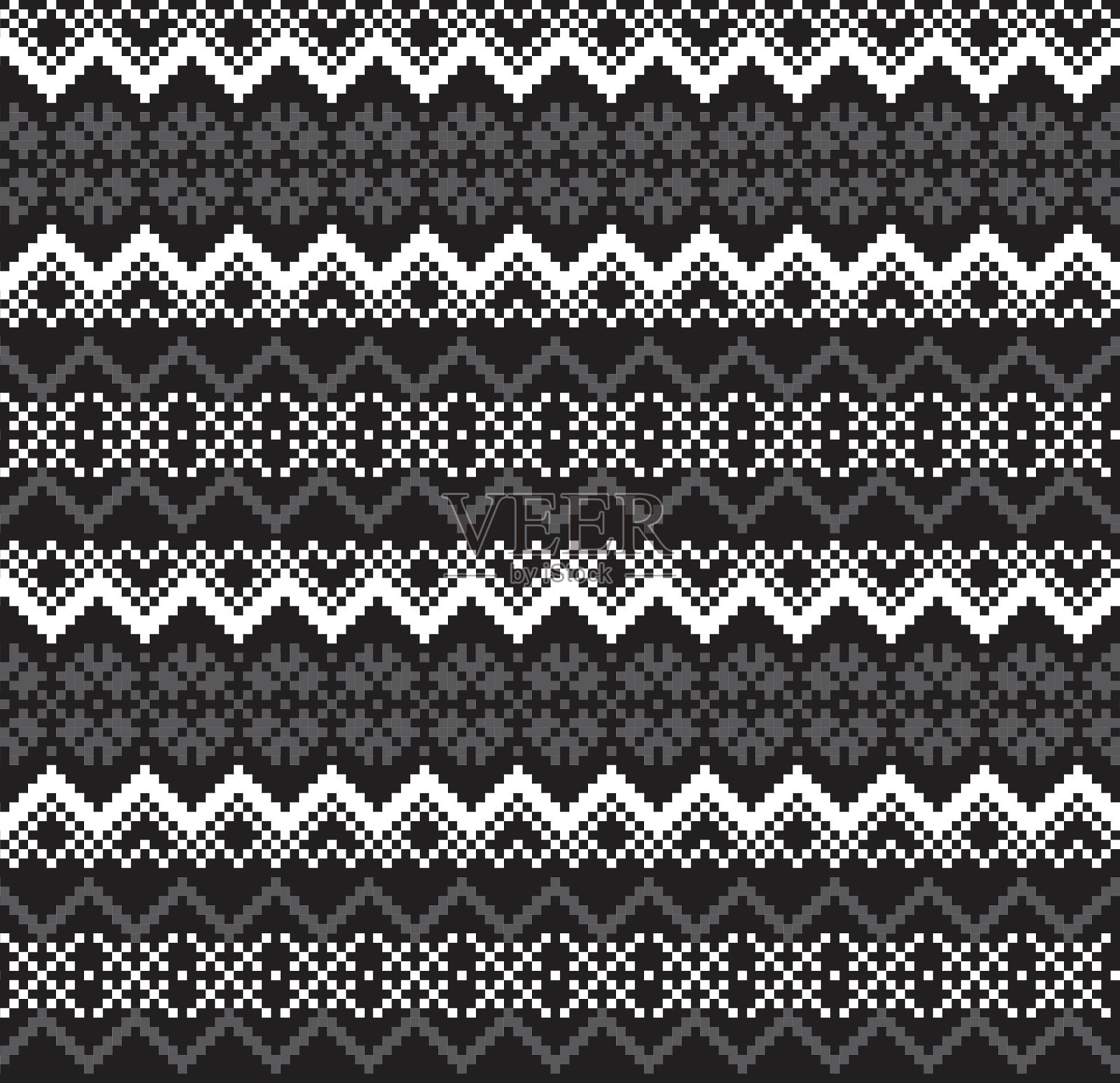 黑色和白色圣诞集市岛无缝图案背景插画图片素材